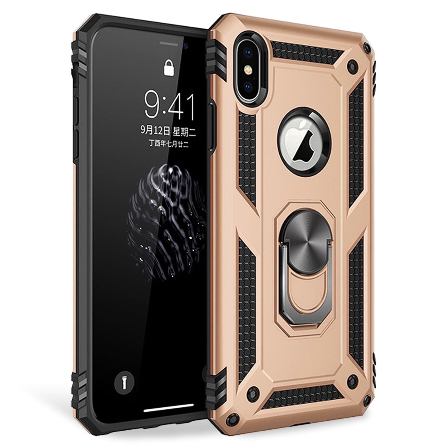 NALIA Panzerhülle für iPhone XS Max – Ring-Ständer 360° & Magnet-Halterung Kompatibel – RINGDEFEND (Stoßfestes Outdoor Case) – Marke aus Berlin