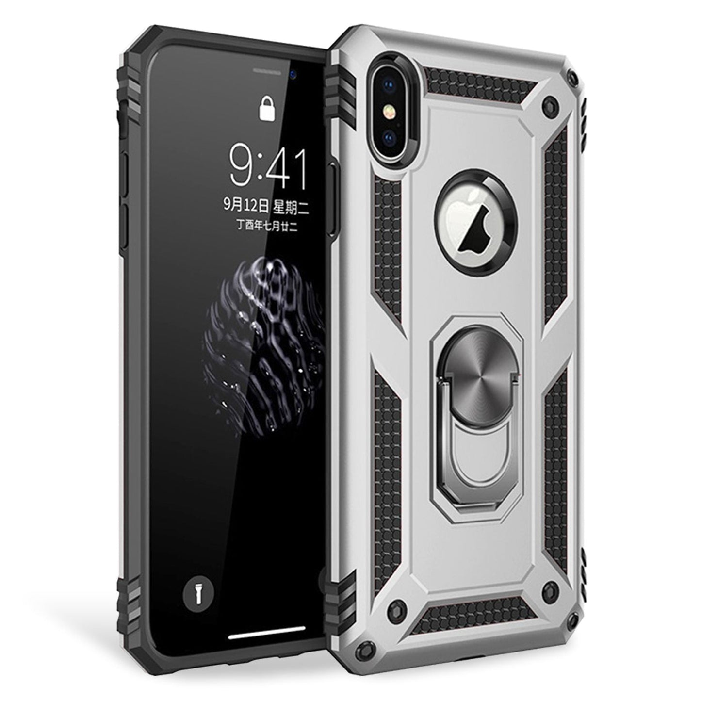 NALIA Panzerhülle für iPhone XS Max – Ring-Ständer 360° & Magnet-Halterung Kompatibel – RINGDEFEND (Stoßfestes Outdoor Case) – Marke aus Berlin