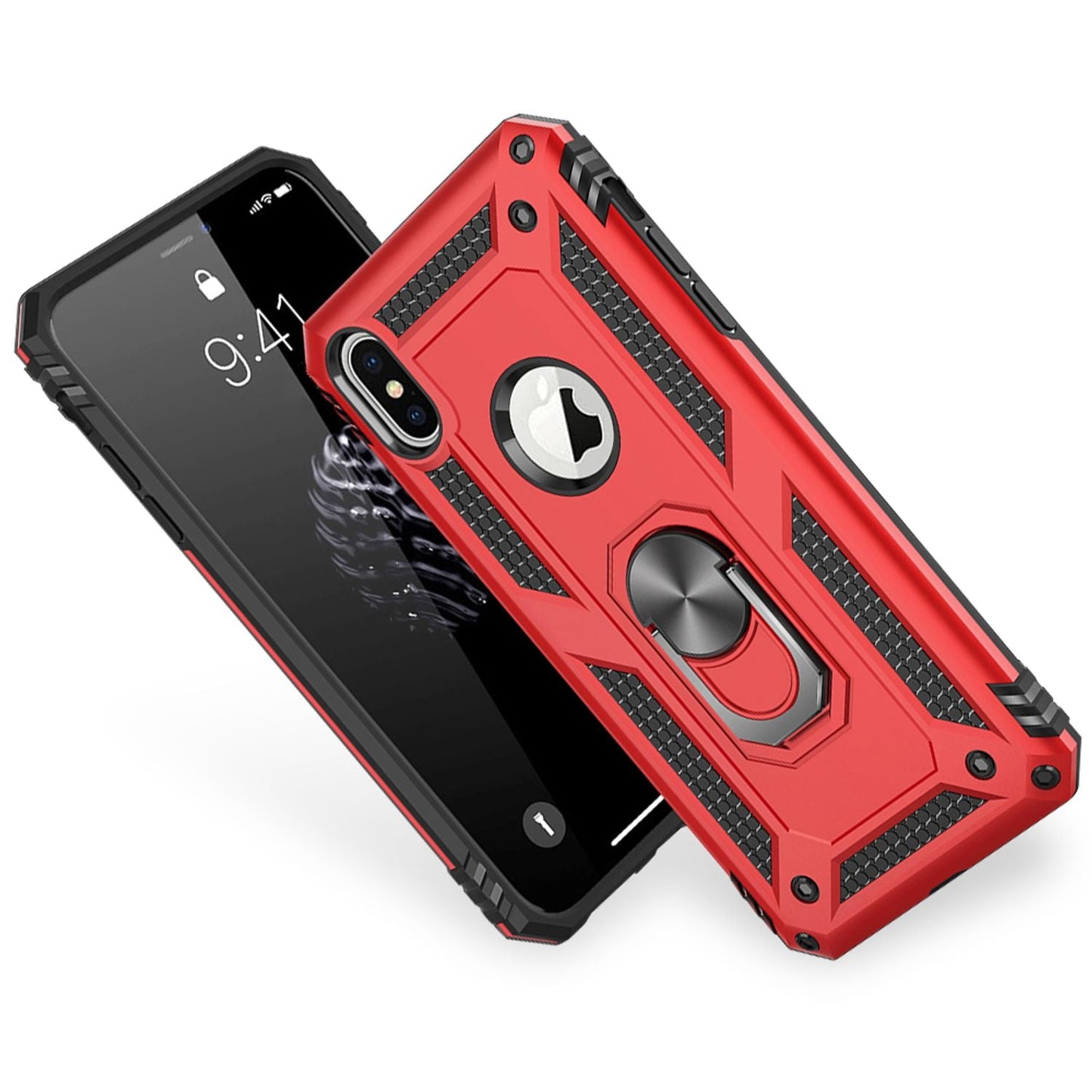 NALIA Panzerhülle für iPhone XS Max – Ring-Ständer 360° & Magnet-Halterung Kompatibel – RINGDEFEND (Stoßfestes Outdoor Case) – Marke aus Berlin