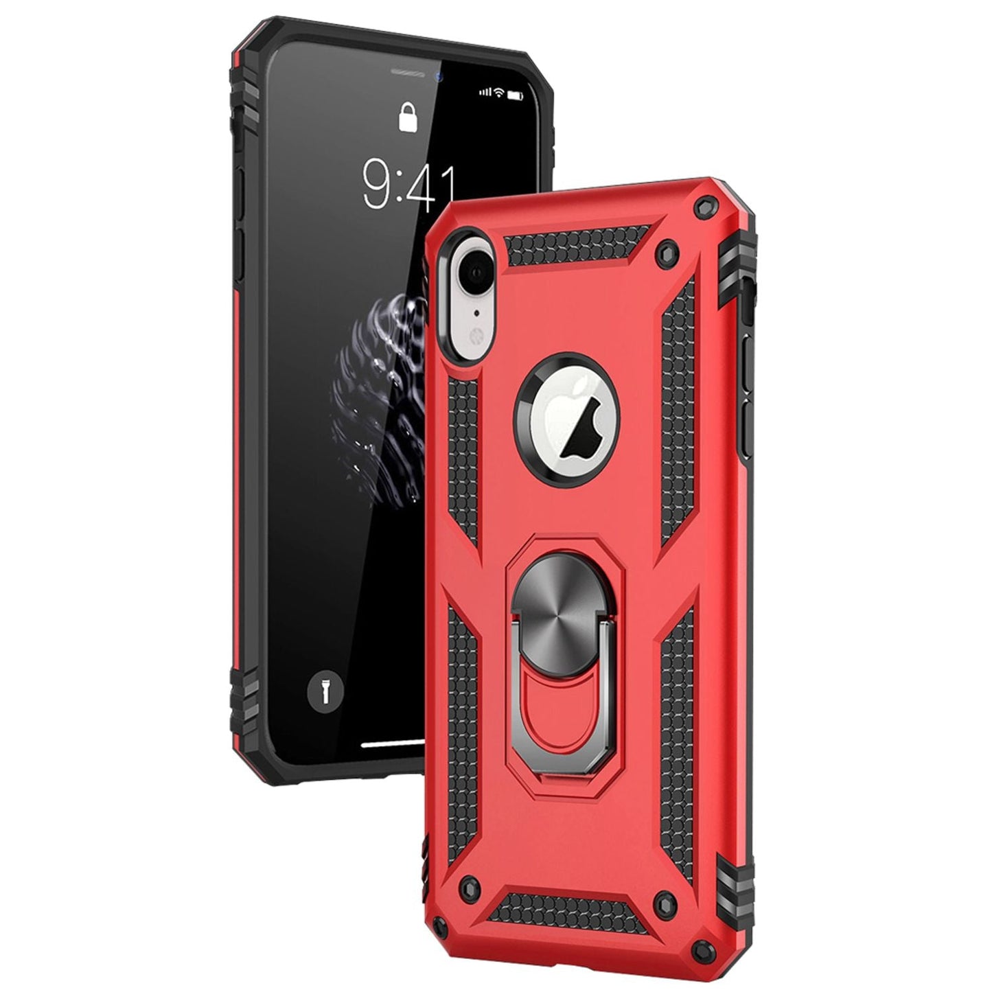 NALIA Panzerhülle für iPhone XR – Ring-Ständer 360° & Magnet-Halterung Kompatibel – RINGDEFEND (Stoßfestes Outdoor Case) – Marke aus Berlin