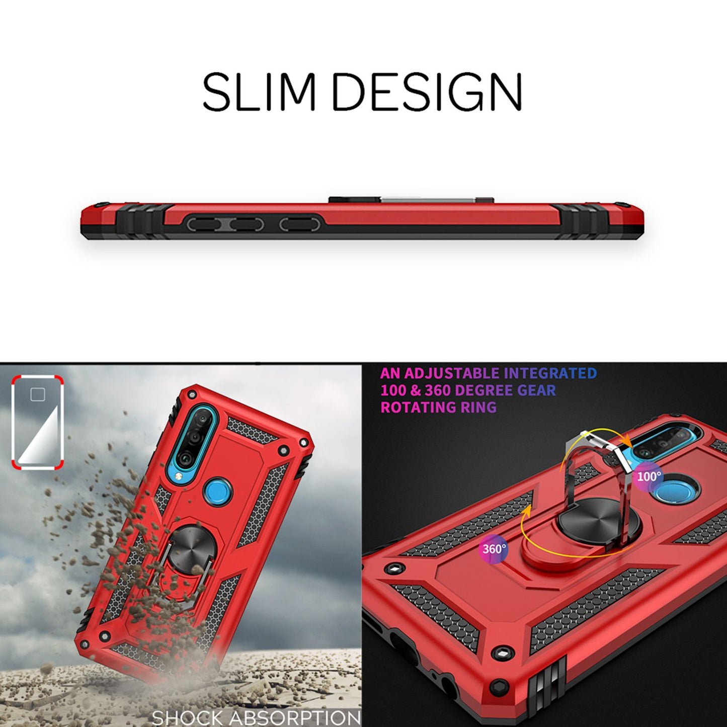NALIA Panzerhülle für Huawei P30 Lite – Ring-Ständer 360° & Magnet-Halterung Kompatibel – RINGDEFEND (Stoßfestes Outdoor Case) – Marke aus Berlin