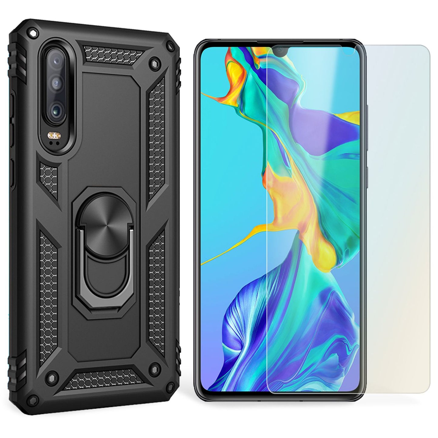 NALIA Panzerhülle für Huawei P30 – Ring-Ständer 360° & Magnet-Halterung Kompatibel – RINGDEFEND (Stoßfestes Outdoor Case) – Marke aus Berlin