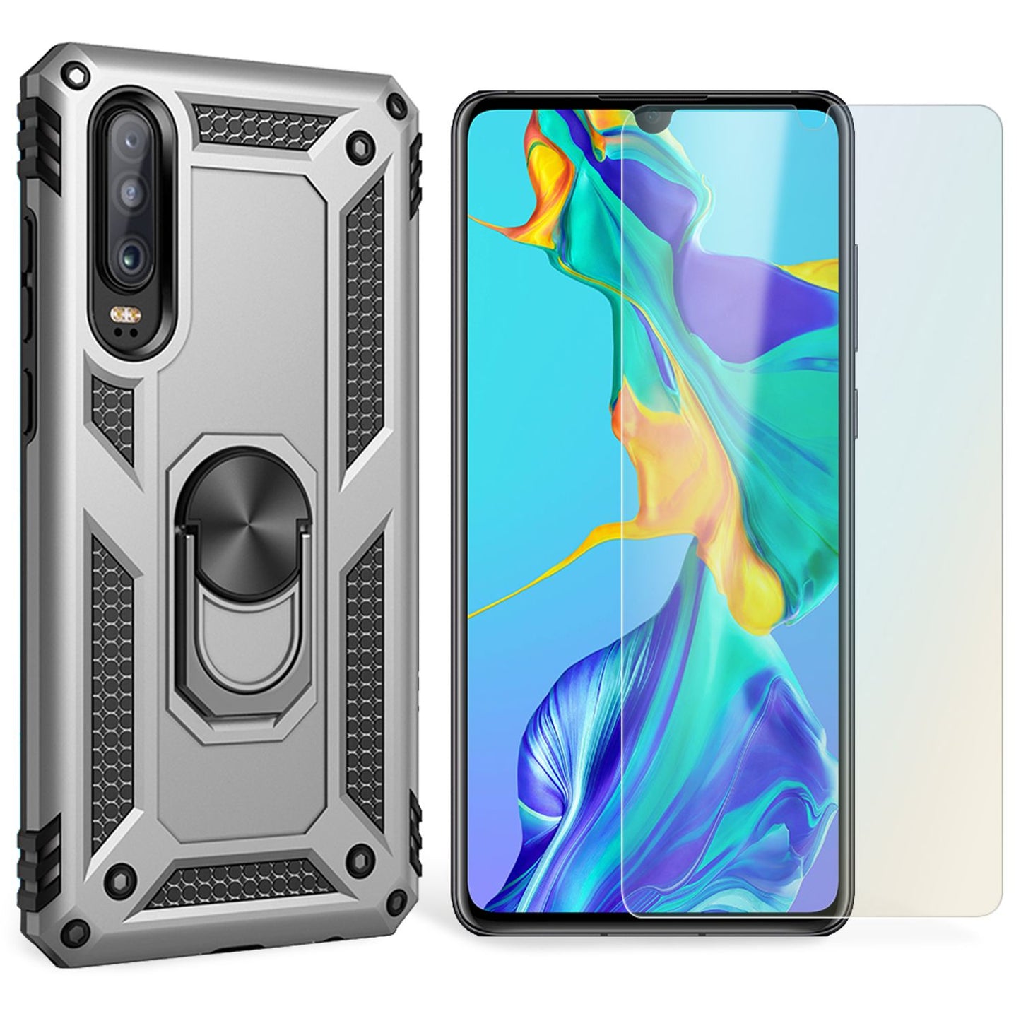 NALIA Panzerhülle für Huawei P30 – Ring-Ständer 360° & Magnet-Halterung Kompatibel – RINGDEFEND (Stoßfestes Outdoor Case) – Marke aus Berlin