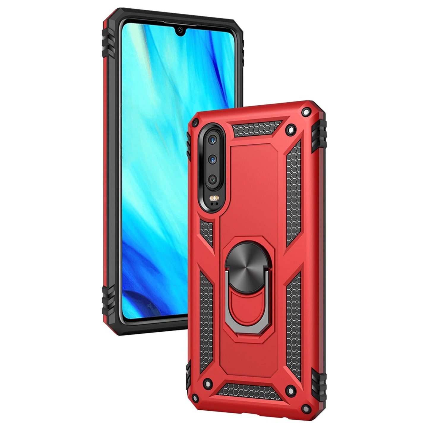NALIA Panzerhülle für Huawei P30 – Ring-Ständer 360° & Magnet-Halterung Kompatibel – RINGDEFEND (Stoßfestes Outdoor Case) – Marke aus Berlin