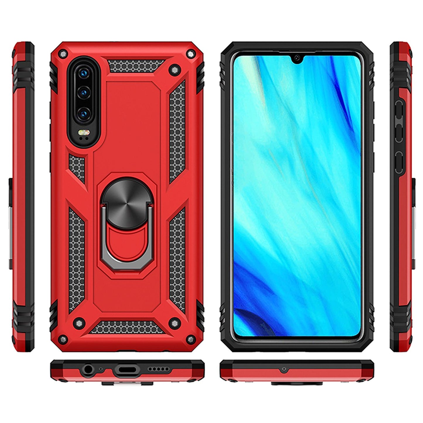 NALIA Panzerhülle für Huawei P30 – Ring-Ständer 360° & Magnet-Halterung Kompatibel – RINGDEFEND (Stoßfestes Outdoor Case) – Marke aus Berlin