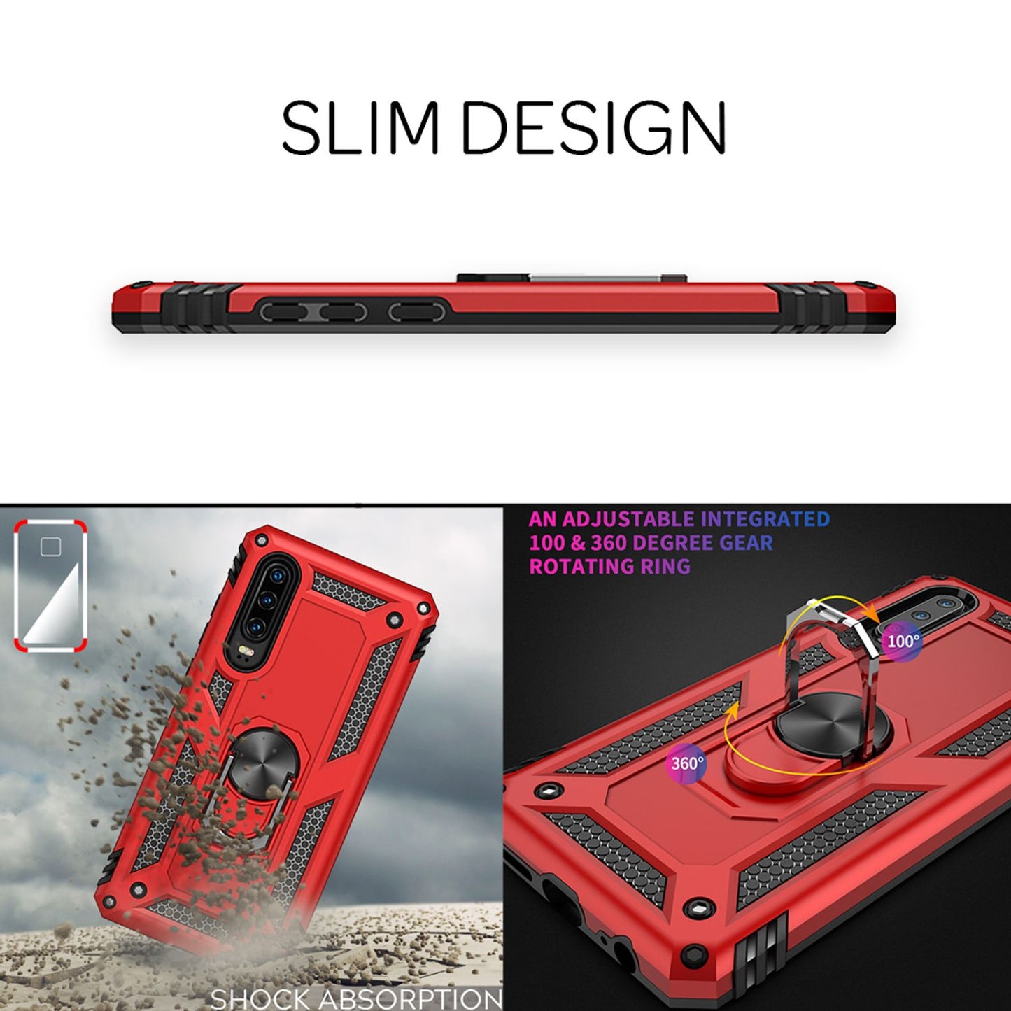 NALIA Panzerhülle für Huawei P30 – Ring-Ständer 360° & Magnet-Halterung Kompatibel – RINGDEFEND (Stoßfestes Outdoor Case) – Marke aus Berlin