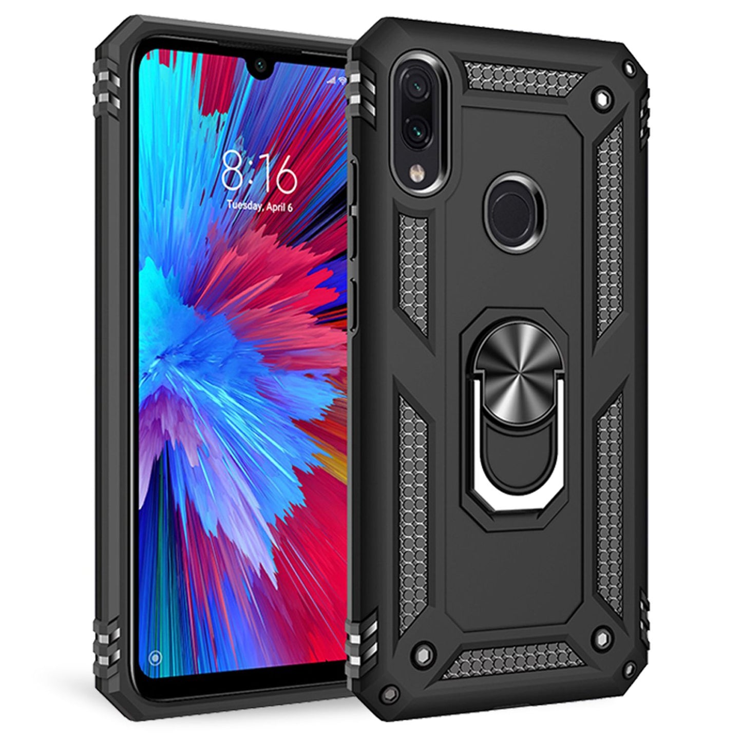 NALIA Panzerhülle für Xiaomi Redmi Note 7 – Ring-Ständer 360° & Magnet-Halterung Kompatibel – RINGDEFEND (Stoßfestes Outdoor Case) – Marke aus Berlin