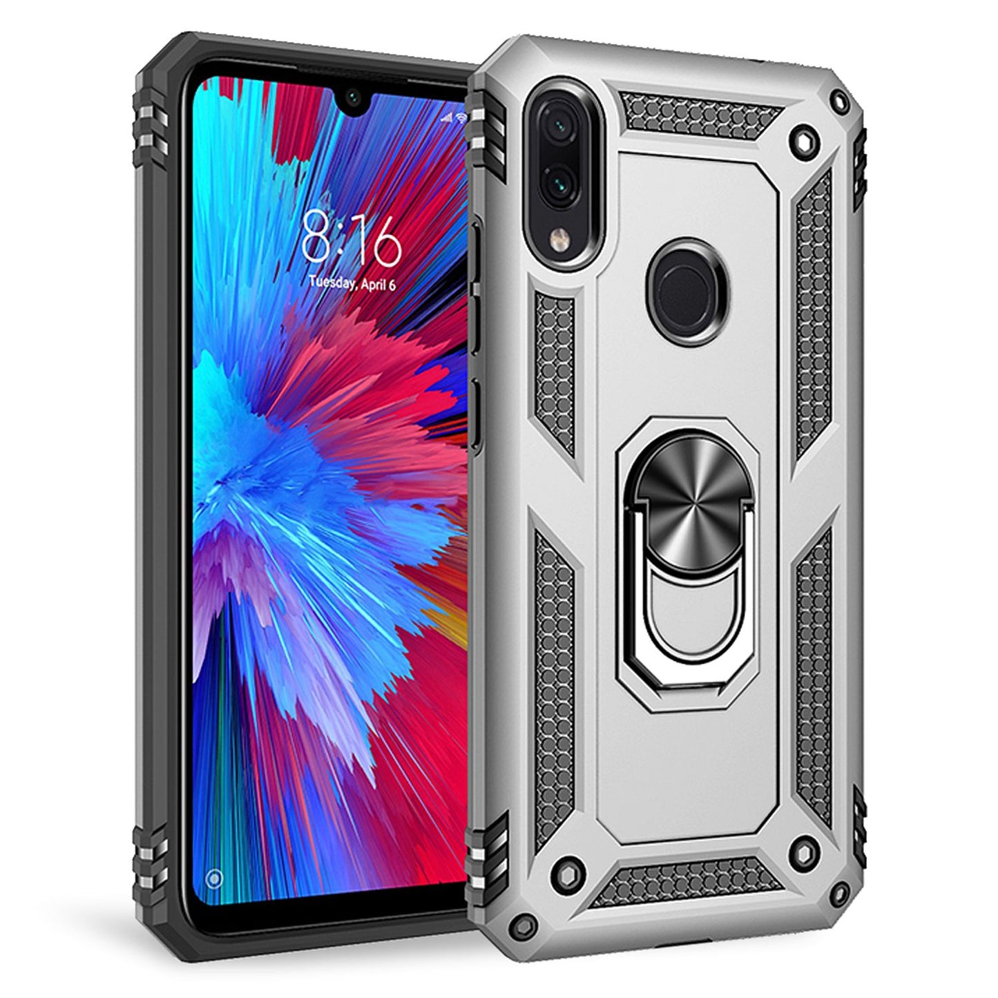 NALIA Panzerhülle für Xiaomi Redmi Note 7 – Ring-Ständer 360° & Magnet-Halterung Kompatibel – RINGDEFEND (Stoßfestes Outdoor Case) – Marke aus Berlin
