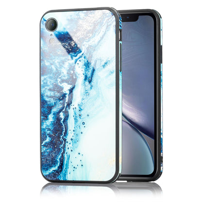 NALIA Hartglas Hülle kompatibel mit iPhone XR, Marmor Design Hard-Case aus 9H Tempered Glass & Silikon Bumper, Robuste Motiv Handyhülle Phone Cover Schutzhülle Handy-Tasche