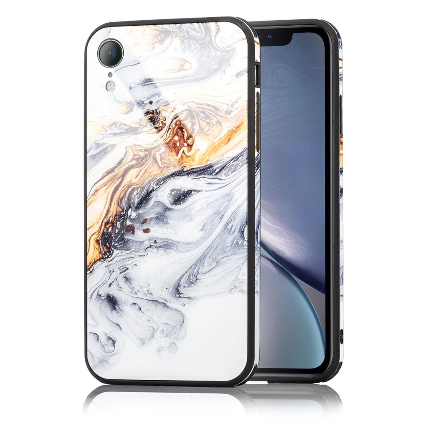 NALIA Hartglas Hülle kompatibel mit iPhone XR, Marmor Design Hard-Case aus 9H Tempered Glass & Silikon Bumper, Robuste Motiv Handyhülle Phone Cover Schutzhülle Handy-Tasche