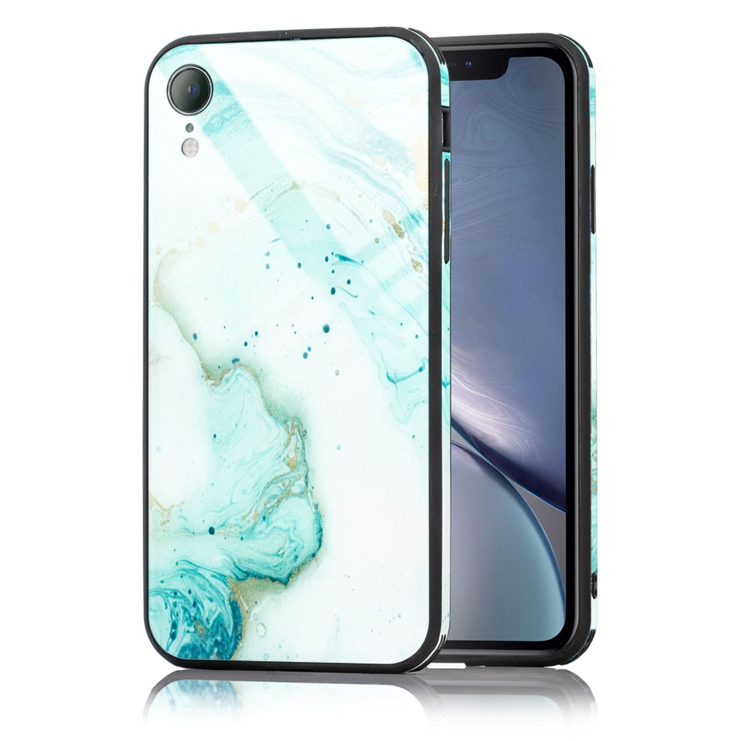 NALIA Hartglas Hülle kompatibel mit iPhone XR, Marmor Design Hard-Case aus 9H Tempered Glass & Silikon Bumper, Robuste Motiv Handyhülle Phone Cover Schutzhülle Handy-Tasche