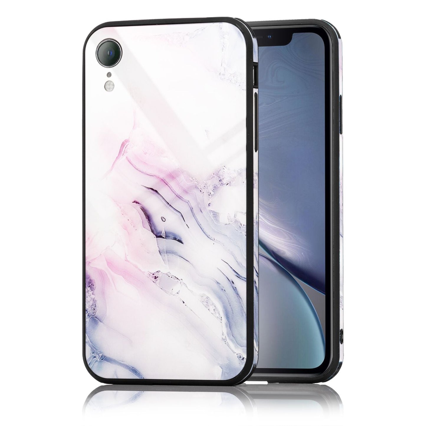 NALIA Hartglas Hülle kompatibel mit iPhone XR, Marmor Design Hard-Case aus 9H Tempered Glass & Silikon Bumper, Robuste Motiv Handyhülle Phone Cover Schutzhülle Handy-Tasche