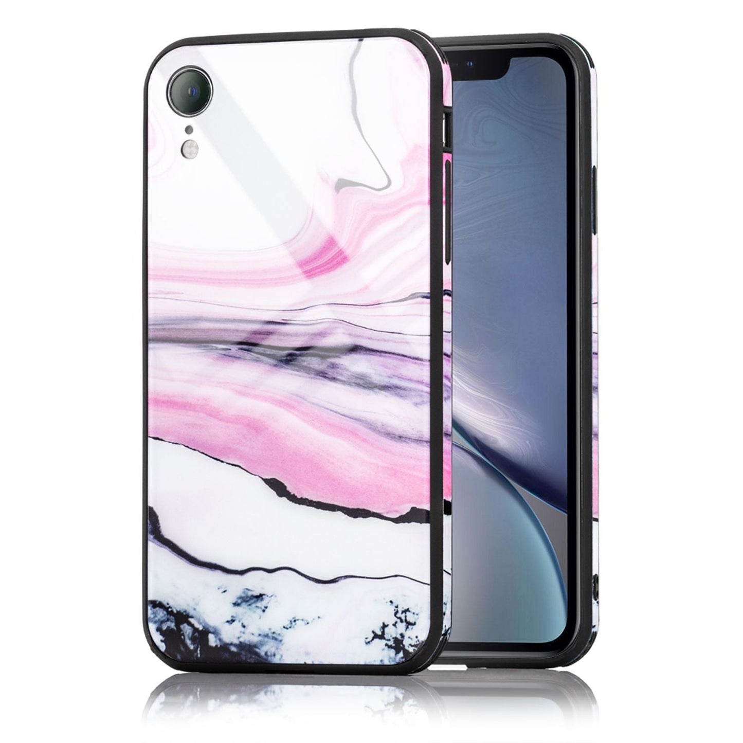 NALIA Hartglas Hülle kompatibel mit iPhone XR, Marmor Design Hard-Case aus 9H Tempered Glass & Silikon Bumper, Robuste Motiv Handyhülle Phone Cover Schutzhülle Handy-Tasche