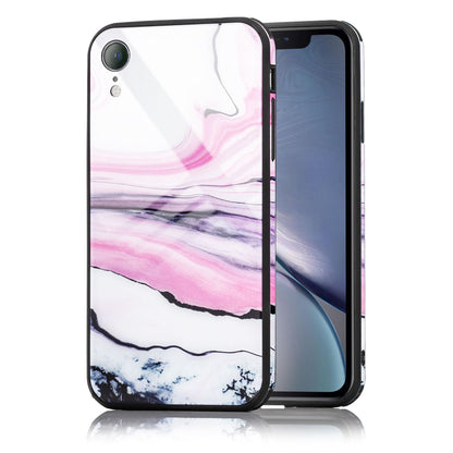 NALIA Hartglas Hülle kompatibel mit iPhone XR, Marmor Design Hard-Case aus 9H Tempered Glass & Silikon Bumper, Robuste Motiv Handyhülle Phone Cover Schutzhülle Handy-Tasche