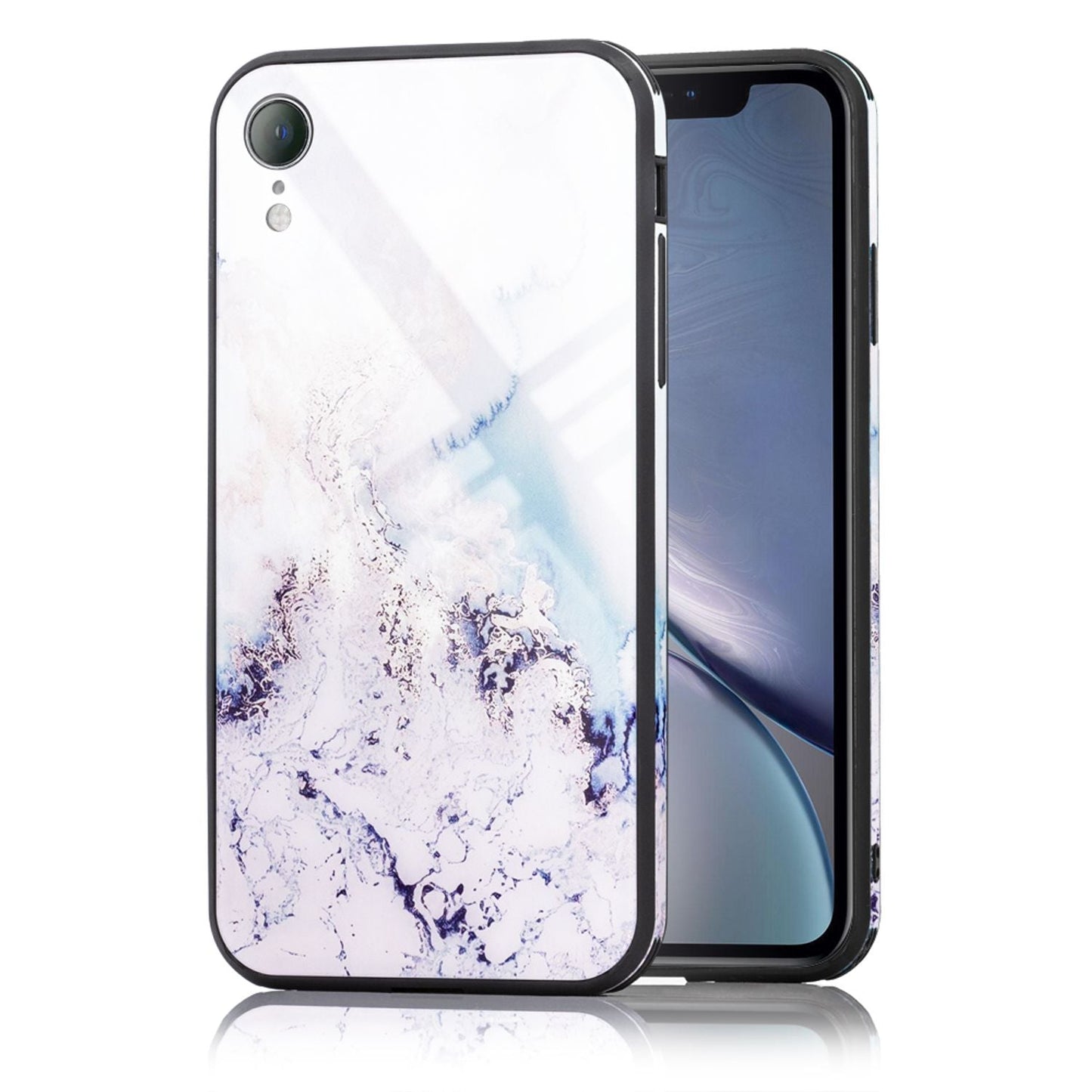NALIA Hartglas Hülle kompatibel mit iPhone XR, Marmor Design Hard-Case aus 9H Tempered Glass & Silikon Bumper, Robuste Motiv Handyhülle Phone Cover Schutzhülle Handy-Tasche