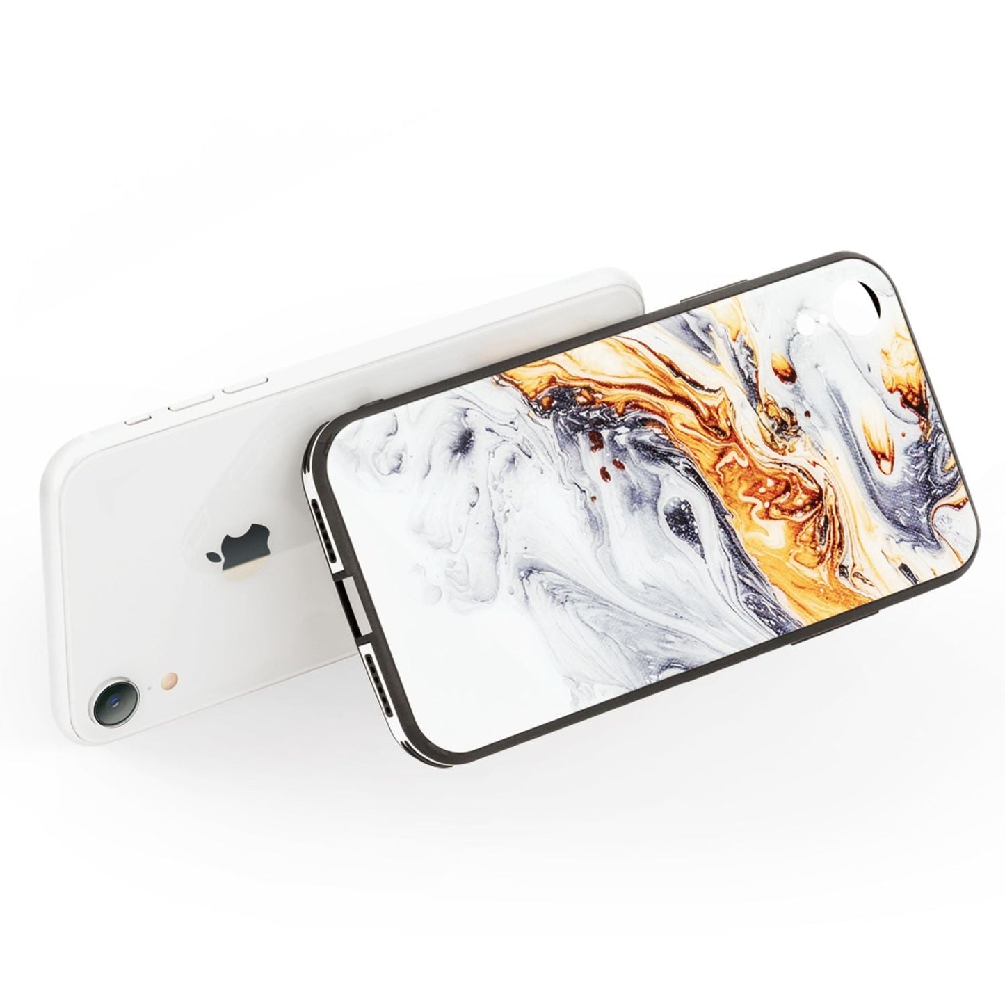 NALIA Hartglas Hülle kompatibel mit iPhone XR, Marmor Design Hard-Case aus 9H Tempered Glass & Silikon Bumper, Robuste Motiv Handyhülle Phone Cover Schutzhülle Handy-Tasche