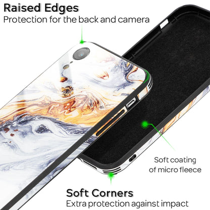 NALIA Hartglas Hülle kompatibel mit iPhone XR, Marmor Design Hard-Case aus 9H Tempered Glass & Silikon Bumper, Robuste Motiv Handyhülle Phone Cover Schutzhülle Handy-Tasche