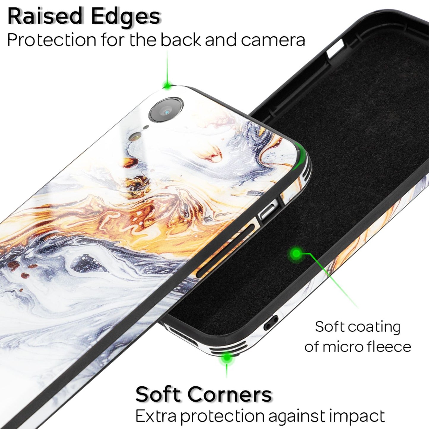 NALIA Hartglas Hülle kompatibel mit iPhone XR, Marmor Design Hard-Case aus 9H Tempered Glass & Silikon Bumper, Robuste Motiv Handyhülle Phone Cover Schutzhülle Handy-Tasche