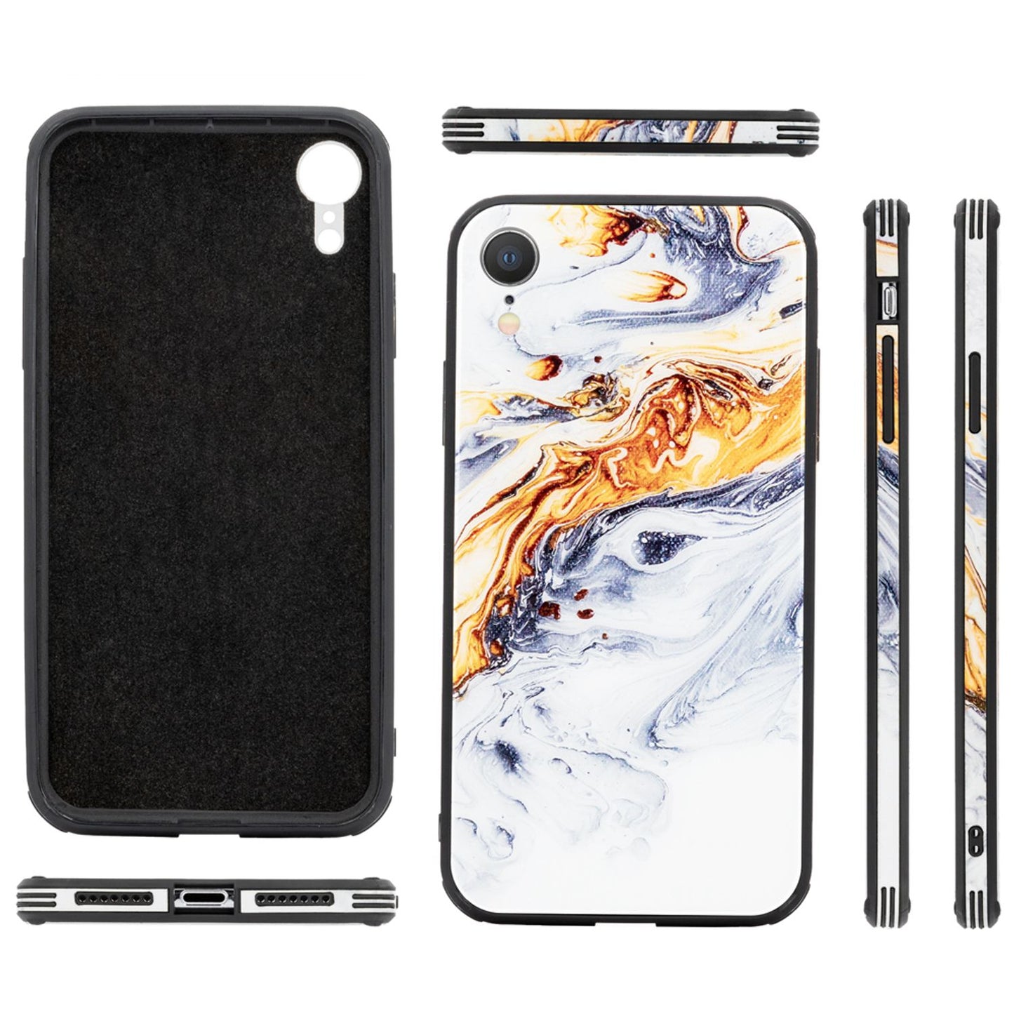 NALIA Hartglas Hülle kompatibel mit iPhone XR, Marmor Design Hard-Case aus 9H Tempered Glass & Silikon Bumper, Robuste Motiv Handyhülle Phone Cover Schutzhülle Handy-Tasche