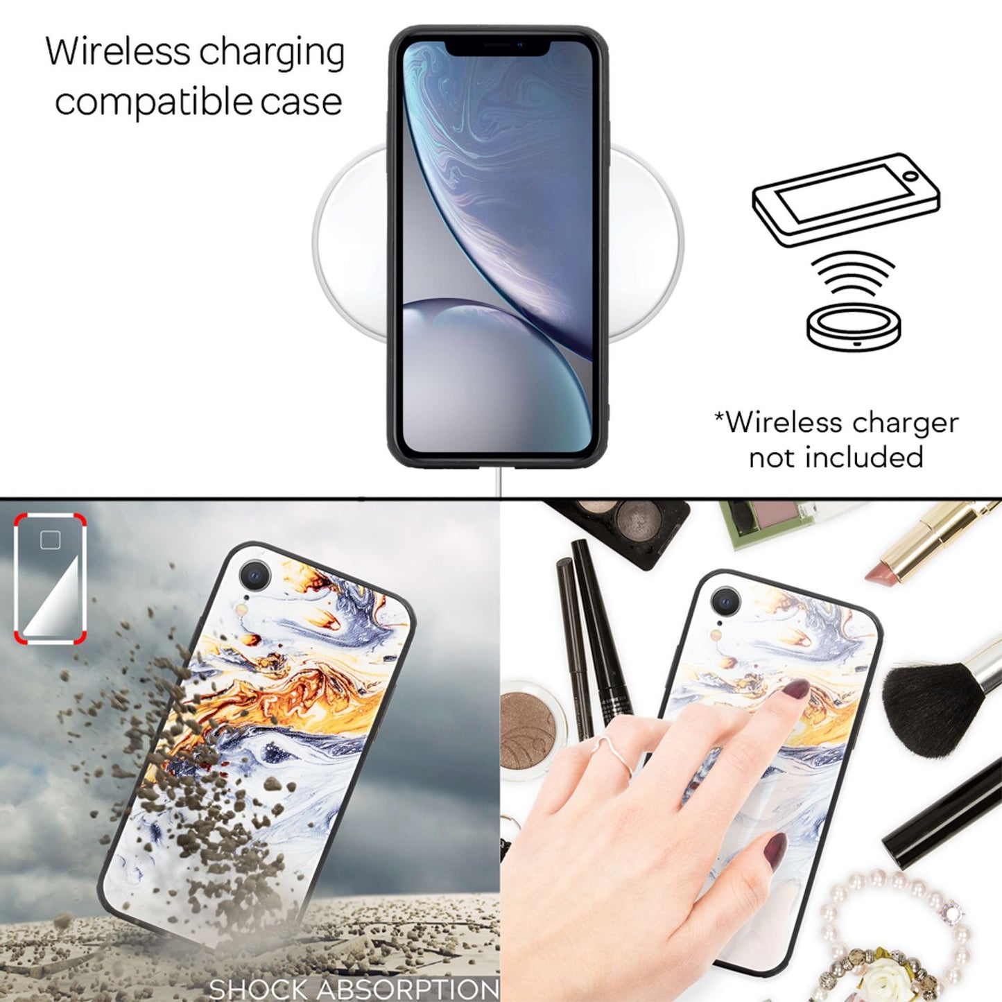 NALIA Hartglas Hülle kompatibel mit iPhone XR, Marmor Design Hard-Case aus 9H Tempered Glass & Silikon Bumper, Robuste Motiv Handyhülle Phone Cover Schutzhülle Handy-Tasche