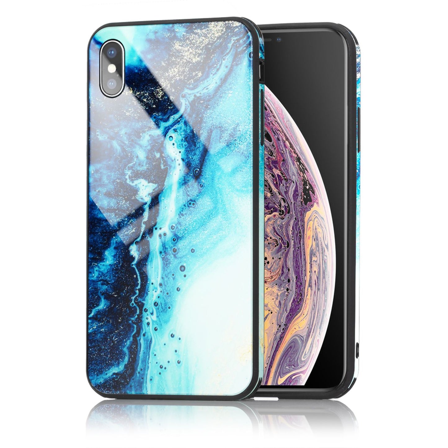 NALIA Hartglas Hülle kompatibel mit iPhone XS Max, Marmor Design Hard-Case aus 9H Tempered Glass & Silikon Bumper, Robuste Handyhülle Phone Cover Schutzhülle Handy-Tasche