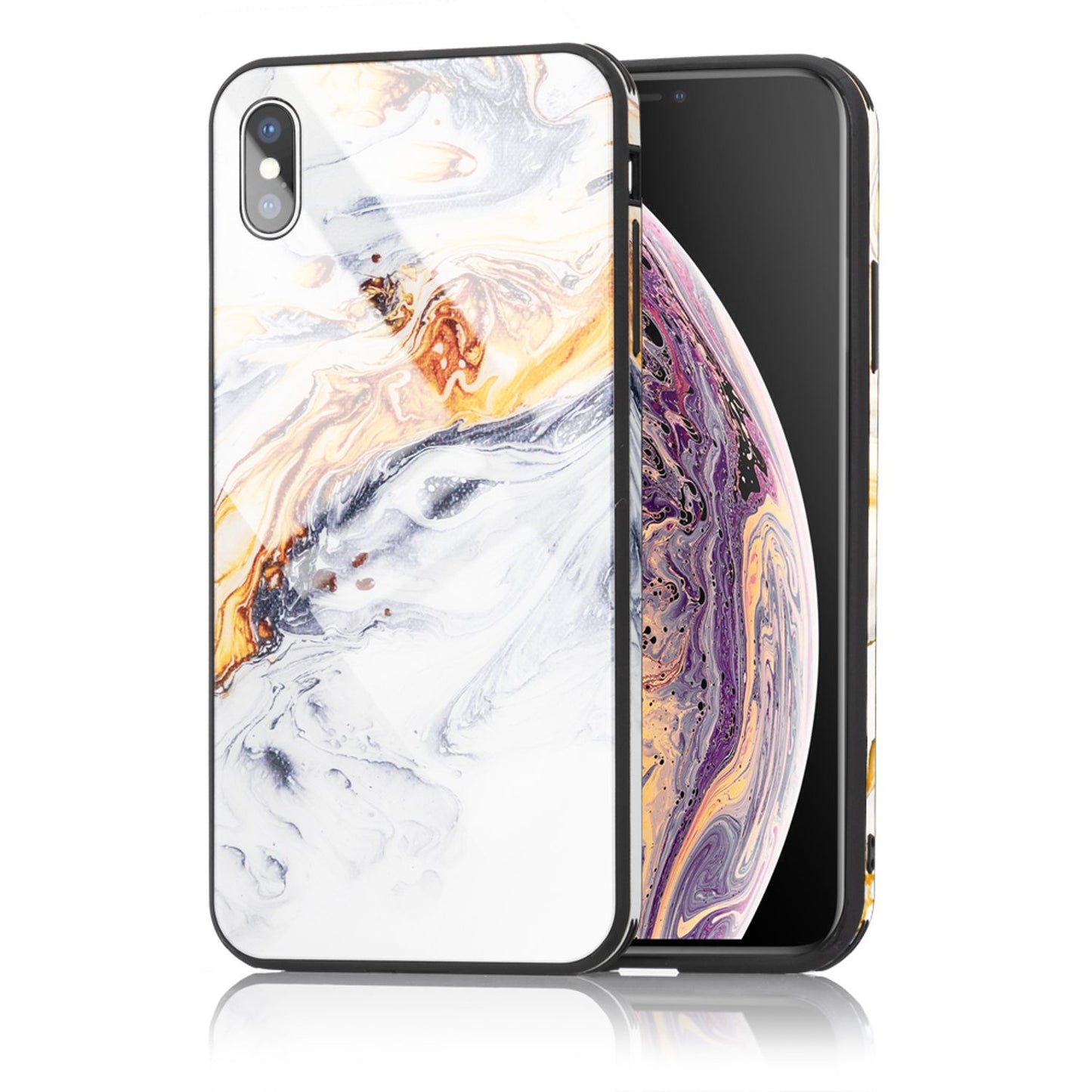 NALIA Hartglas Hülle kompatibel mit iPhone XS Max, Marmor Design Hard-Case aus 9H Tempered Glass & Silikon Bumper, Robuste Handyhülle Phone Cover Schutzhülle Handy-Tasche