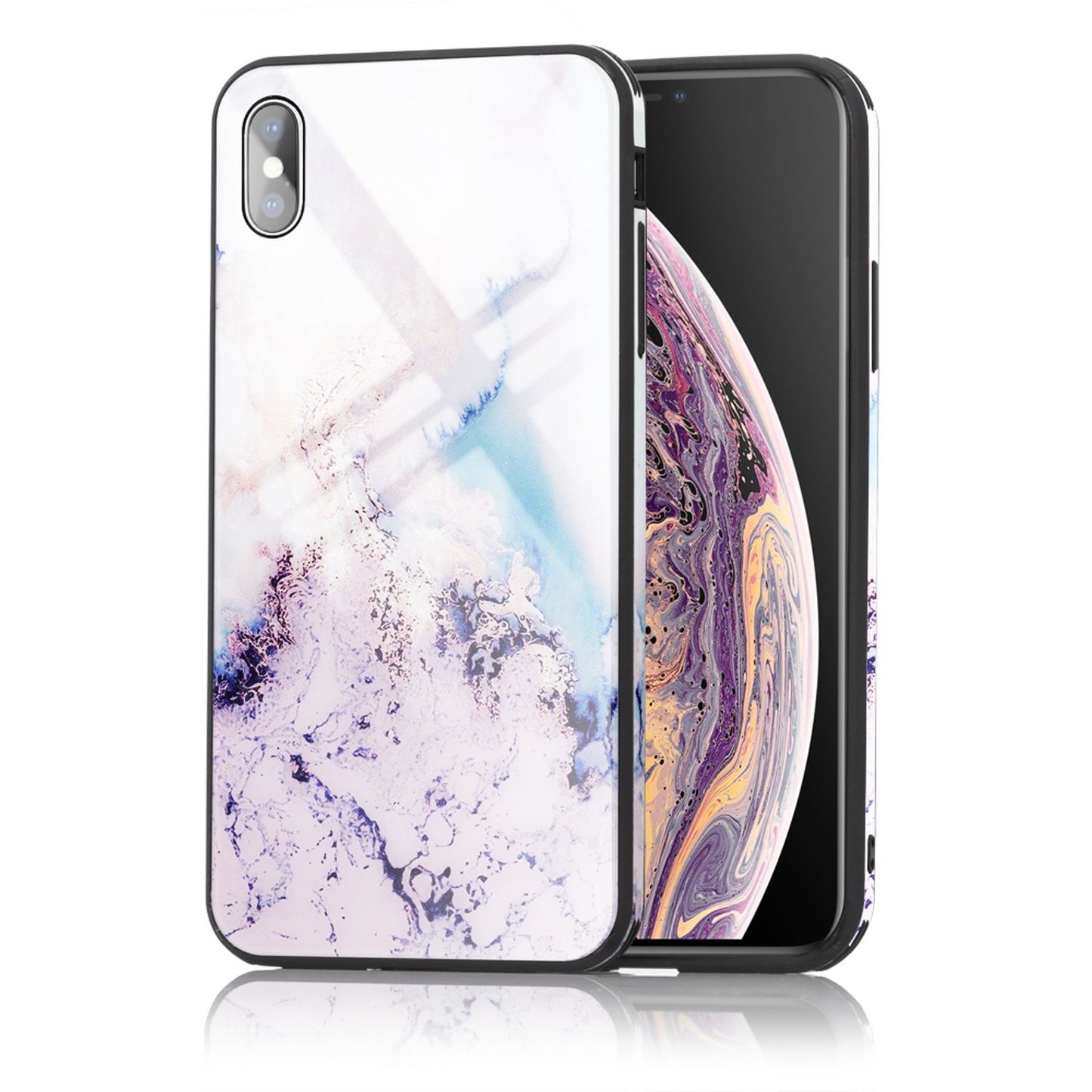 NALIA Hartglas Hülle kompatibel mit iPhone XS Max, Marmor Design Hard-Case aus 9H Tempered Glass & Silikon Bumper, Robuste Handyhülle Phone Cover Schutzhülle Handy-Tasche