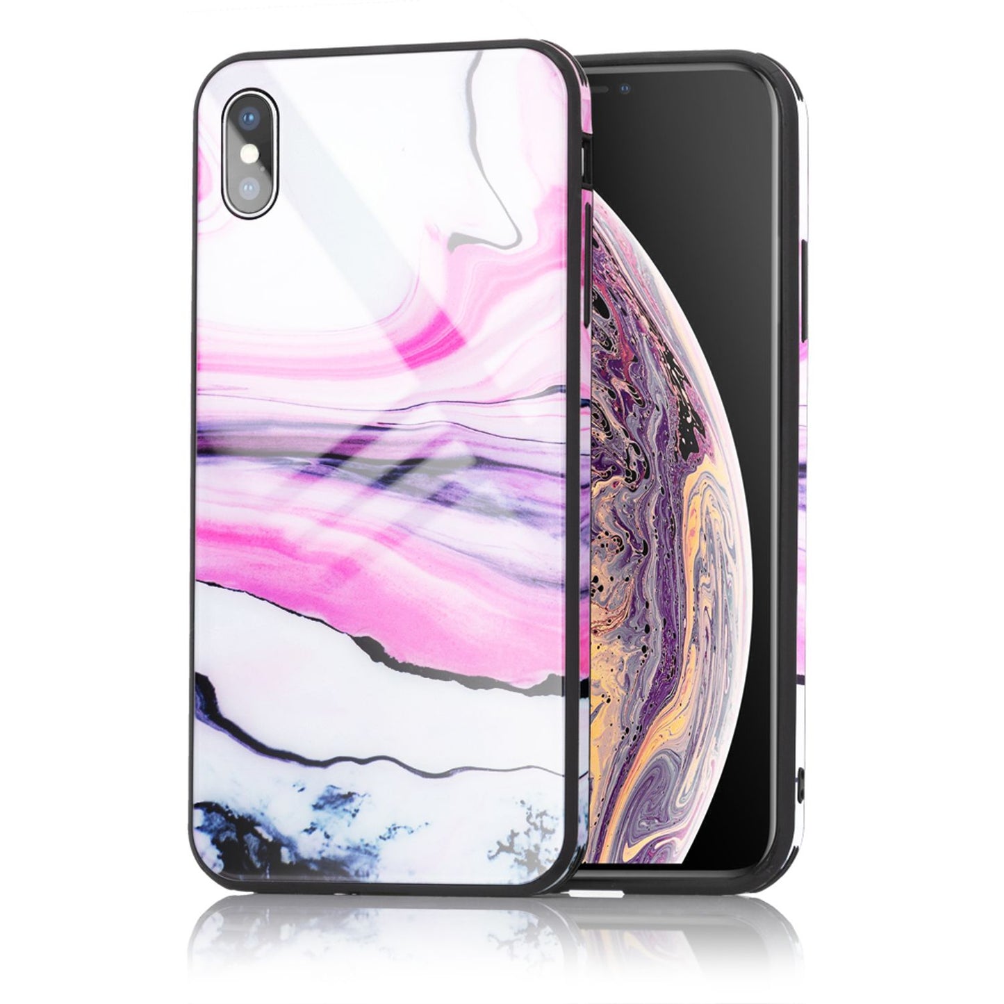 NALIA Hartglas Hülle kompatibel mit iPhone XS Max, Marmor Design Hard-Case aus 9H Tempered Glass & Silikon Bumper, Robuste Handyhülle Phone Cover Schutzhülle Handy-Tasche