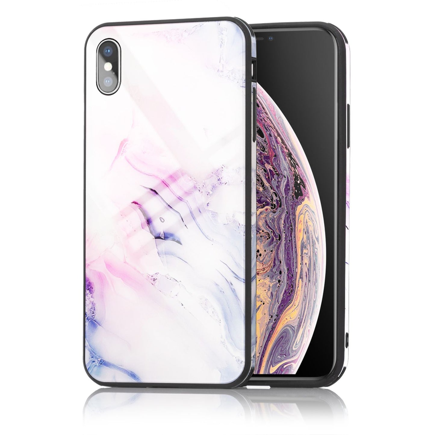 NALIA Hartglas Hülle kompatibel mit iPhone XS Max, Marmor Design Hard-Case aus 9H Tempered Glass & Silikon Bumper, Robuste Handyhülle Phone Cover Schutzhülle Handy-Tasche