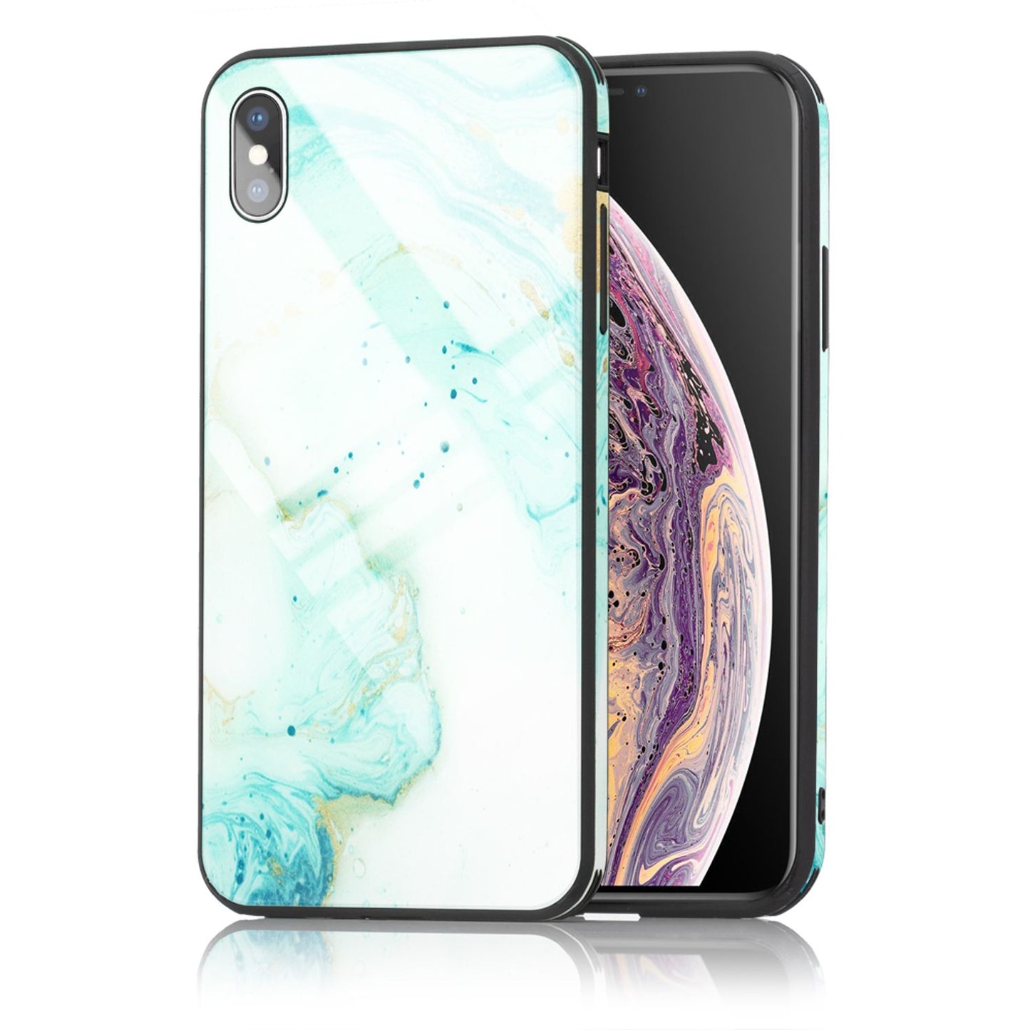 NALIA Hartglas Hülle kompatibel mit iPhone XS Max, Marmor Design Hard-Case aus 9H Tempered Glass & Silikon Bumper, Robuste Handyhülle Phone Cover Schutzhülle Handy-Tasche