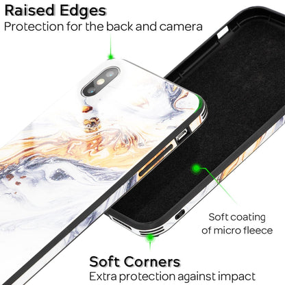 NALIA Hartglas Hülle kompatibel mit iPhone XS Max, Marmor Design Hard-Case aus 9H Tempered Glass & Silikon Bumper, Robuste Handyhülle Phone Cover Schutzhülle Handy-Tasche
