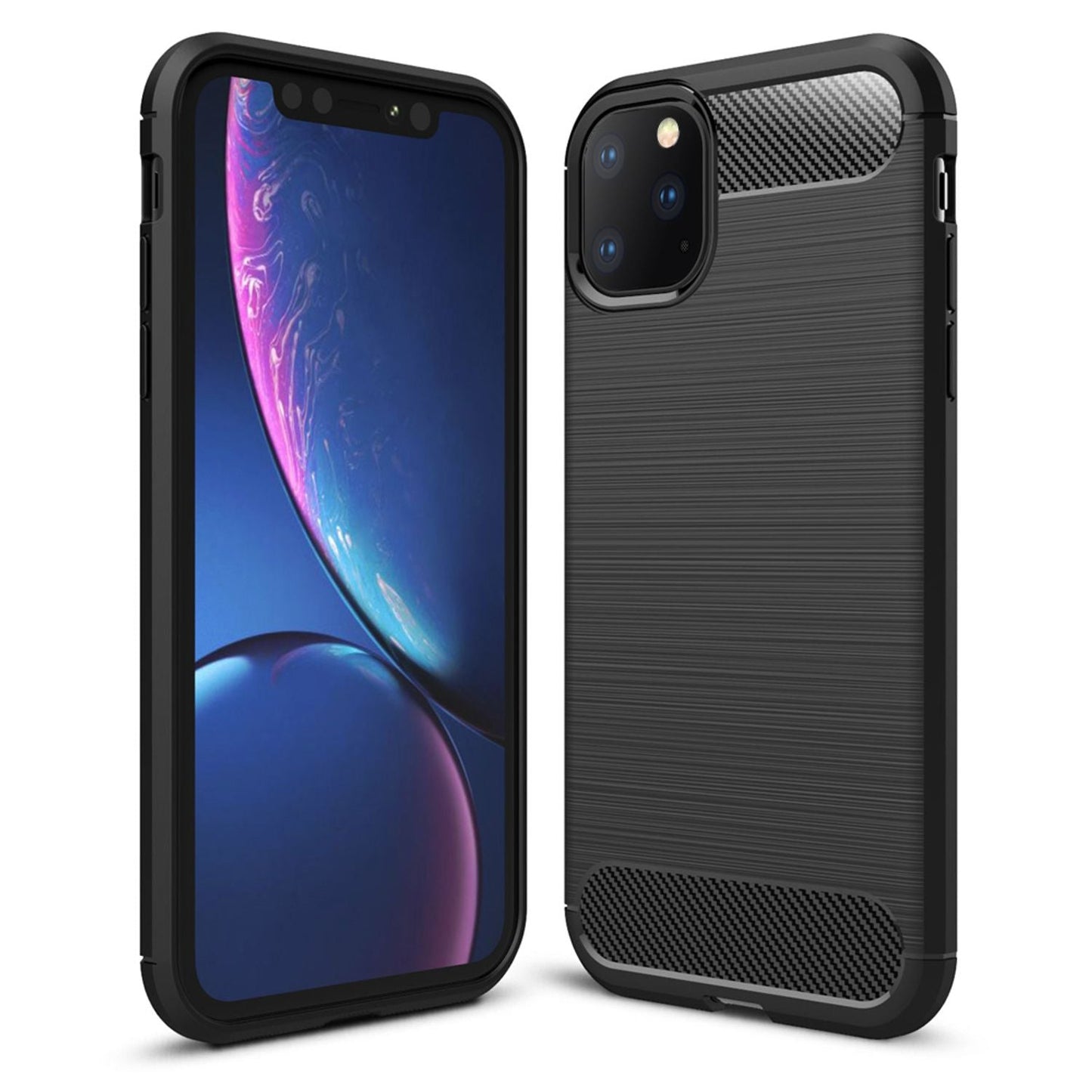 NALIA Silikonhülle für iPhone 11 Pro Max – Rutschfest & Matt – VORTEX (Gebürstete Optik & Carbon Design) – Marke aus Berlin