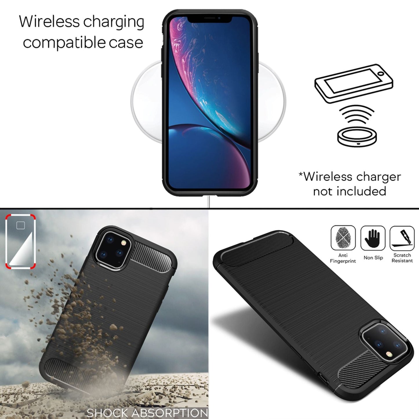 NALIA Silikonhülle für iPhone 11 Pro Max – Rutschfest & Matt – VORTEX (Gebürstete Optik & Carbon Design) – Marke aus Berlin