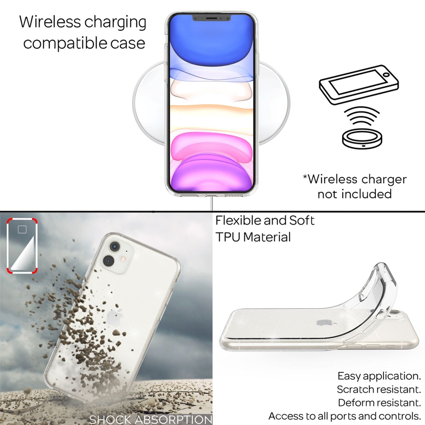 NALIA Glitzerhülle für iPhone 11 – Funkelndes Silikon Case – DAZZLIN (Transparent & Stoßfest) – Marke aus Berlin