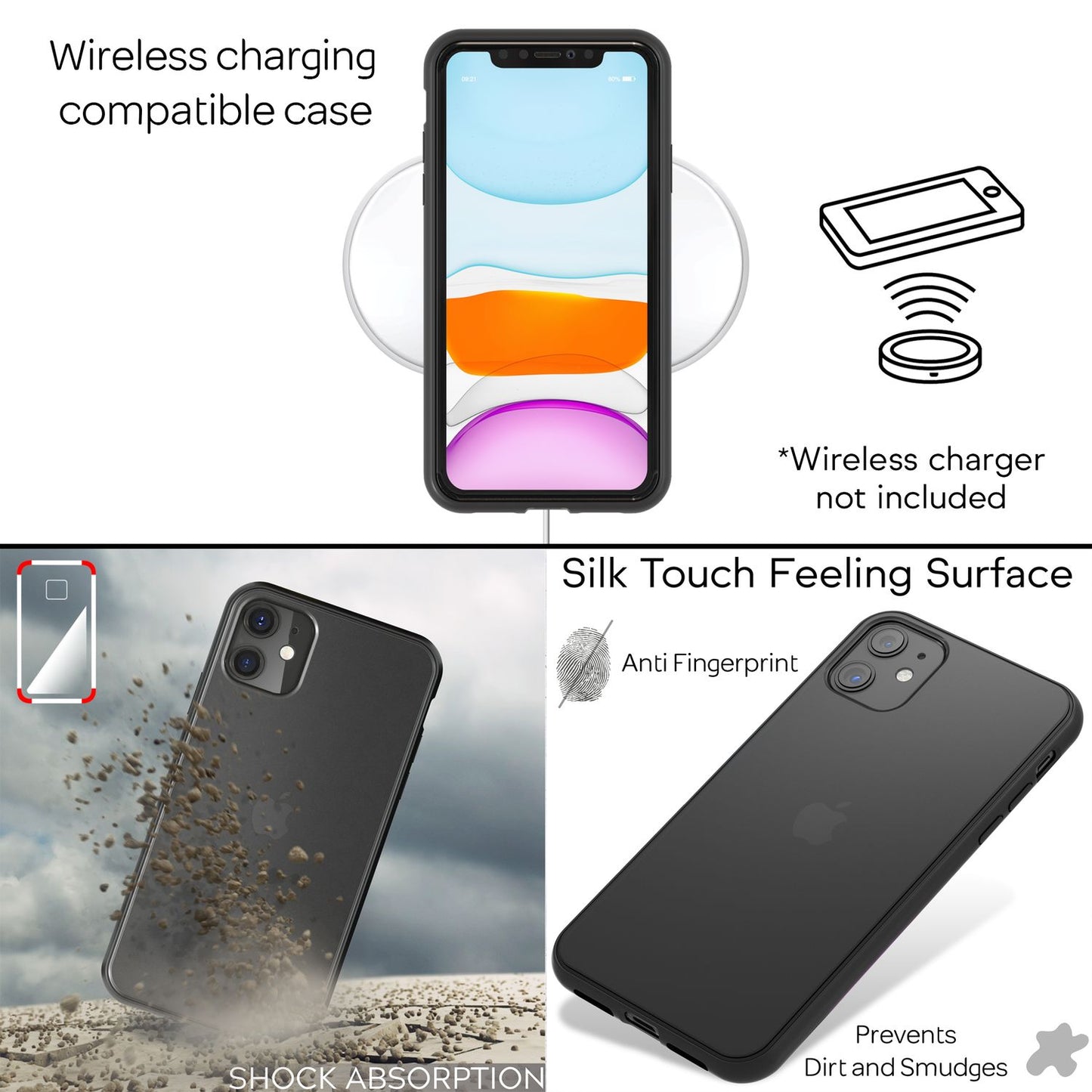 NALIA Matte Hülle für iPhone 11 – Kein Vergilben & Anti-Fingerabdruck – SUMMIT (Semi-Transparent & Schwarzer Rahmen) – Marke aus Berlin
