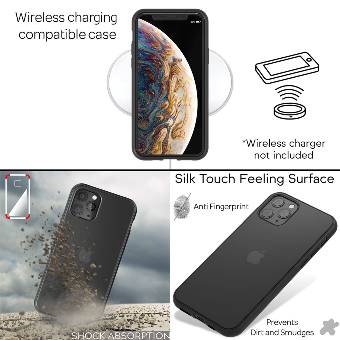 NALIA Matte Hülle für iPhone 11 Pro – Kein Vergilben & Anti-Fingerabdruck – SUMMIT (Semi-Transparent & Schwarzer Rahmen) – Marke aus Berlin