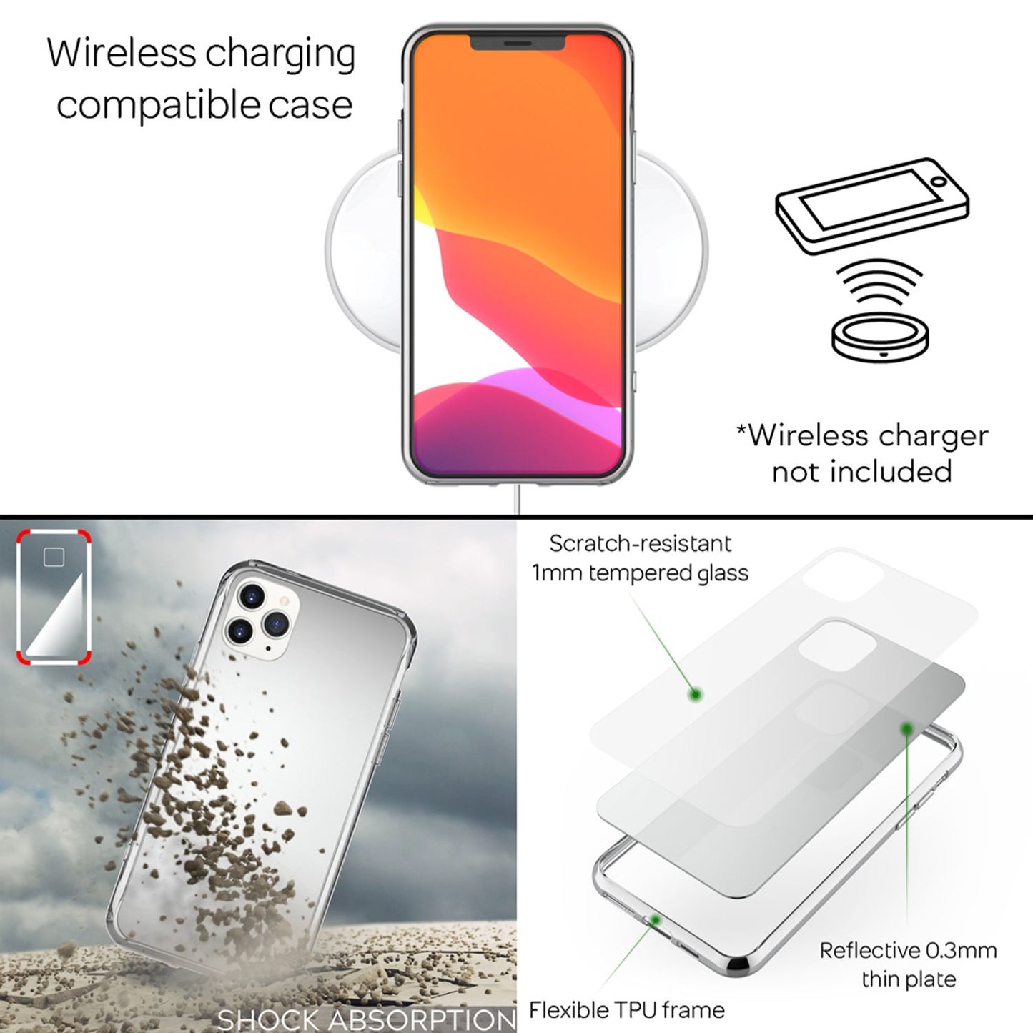 NALIA Spiegelhülle für iPhone 11 Pro – Echtes Glas (9H Spiegel & Robust) – RAYN (Premium Hardcase & Silikon Bumper) – Marke aus Berlin