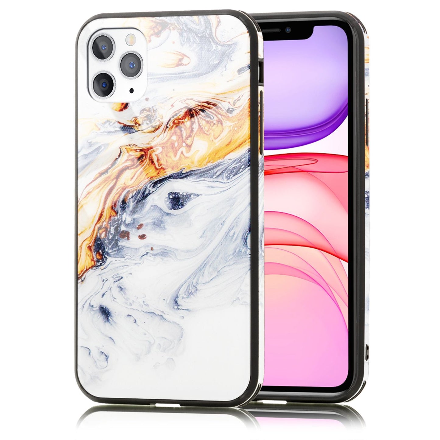 NALIA Marmor Glas Case für iPhone 11 Pro Max – Robustes 9H Echtglas – MARBELLE (Silikon Bumper & Grip) – Marke aus Berlin