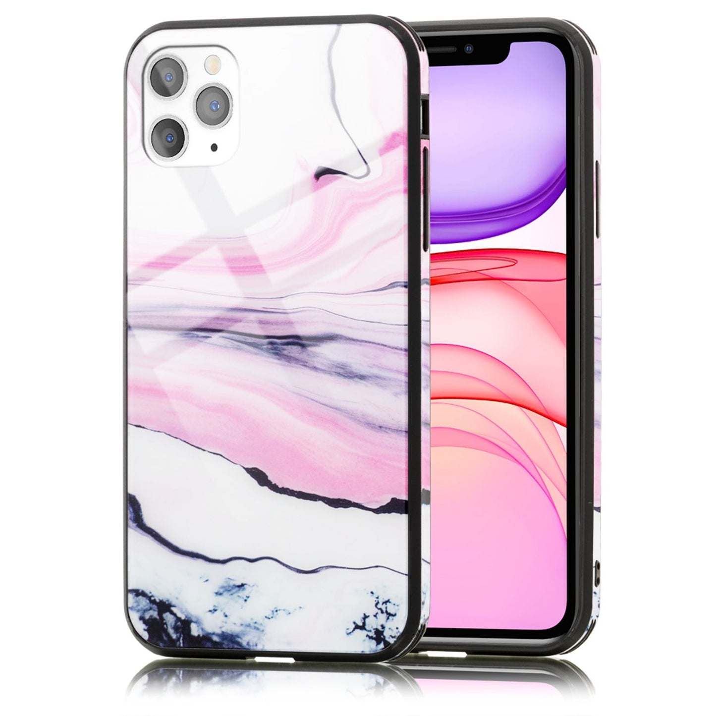 NALIA Marmor Glas Case für iPhone 11 Pro Max – Robustes 9H Echtglas – MARBELLE (Silikon Bumper & Grip) – Marke aus Berlin
