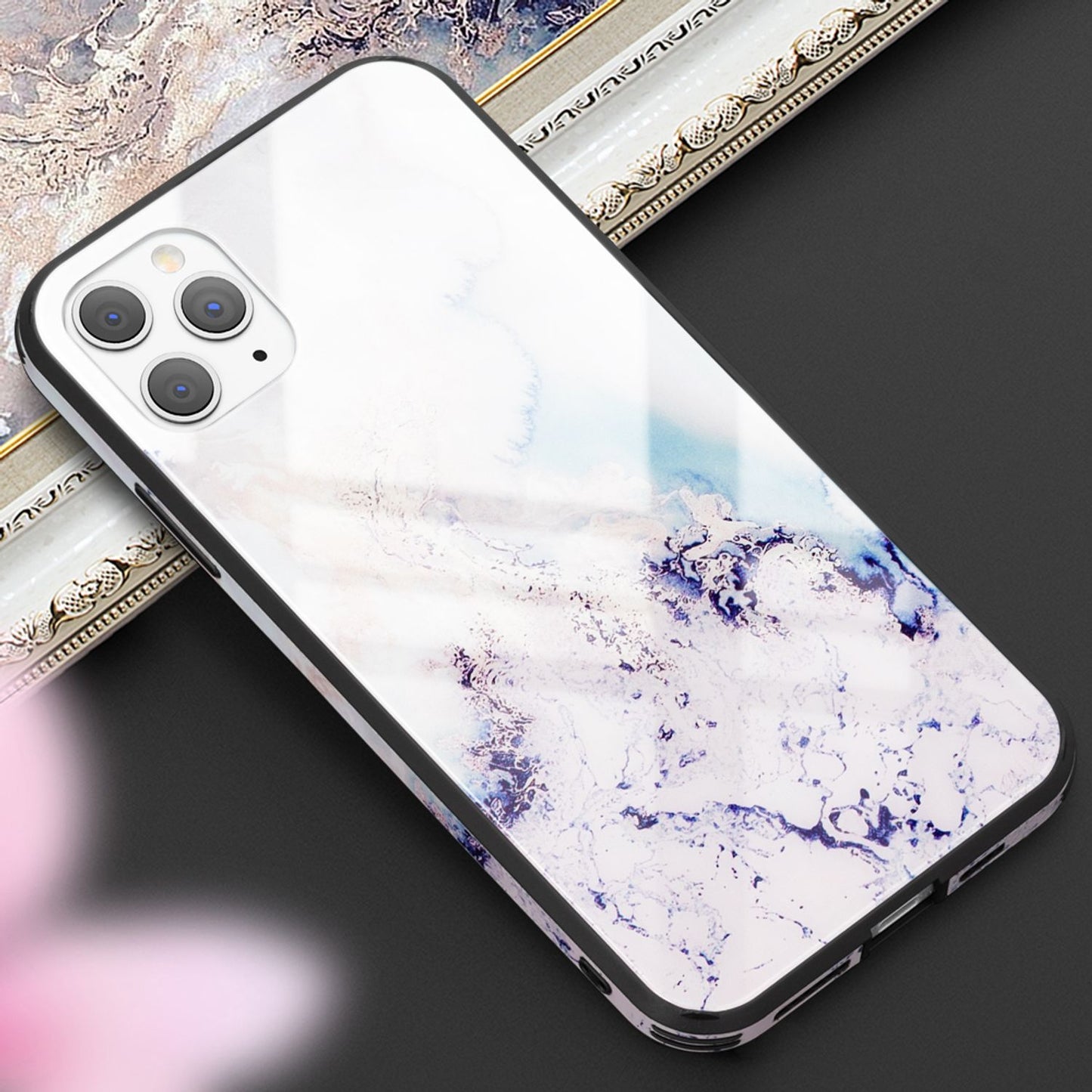 NALIA Marmor Glas Case für iPhone 11 Pro Max – Robustes 9H Echtglas – MARBELLE (Silikon Bumper & Grip) – Marke aus Berlin