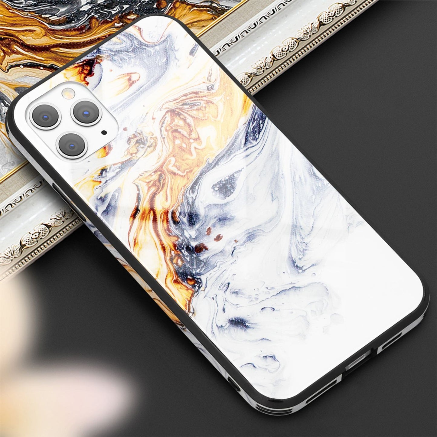 NALIA Marmor Glas Case für iPhone 11 Pro Max – Robustes 9H Echtglas – MARBELLE (Silikon Bumper & Grip) – Marke aus Berlin