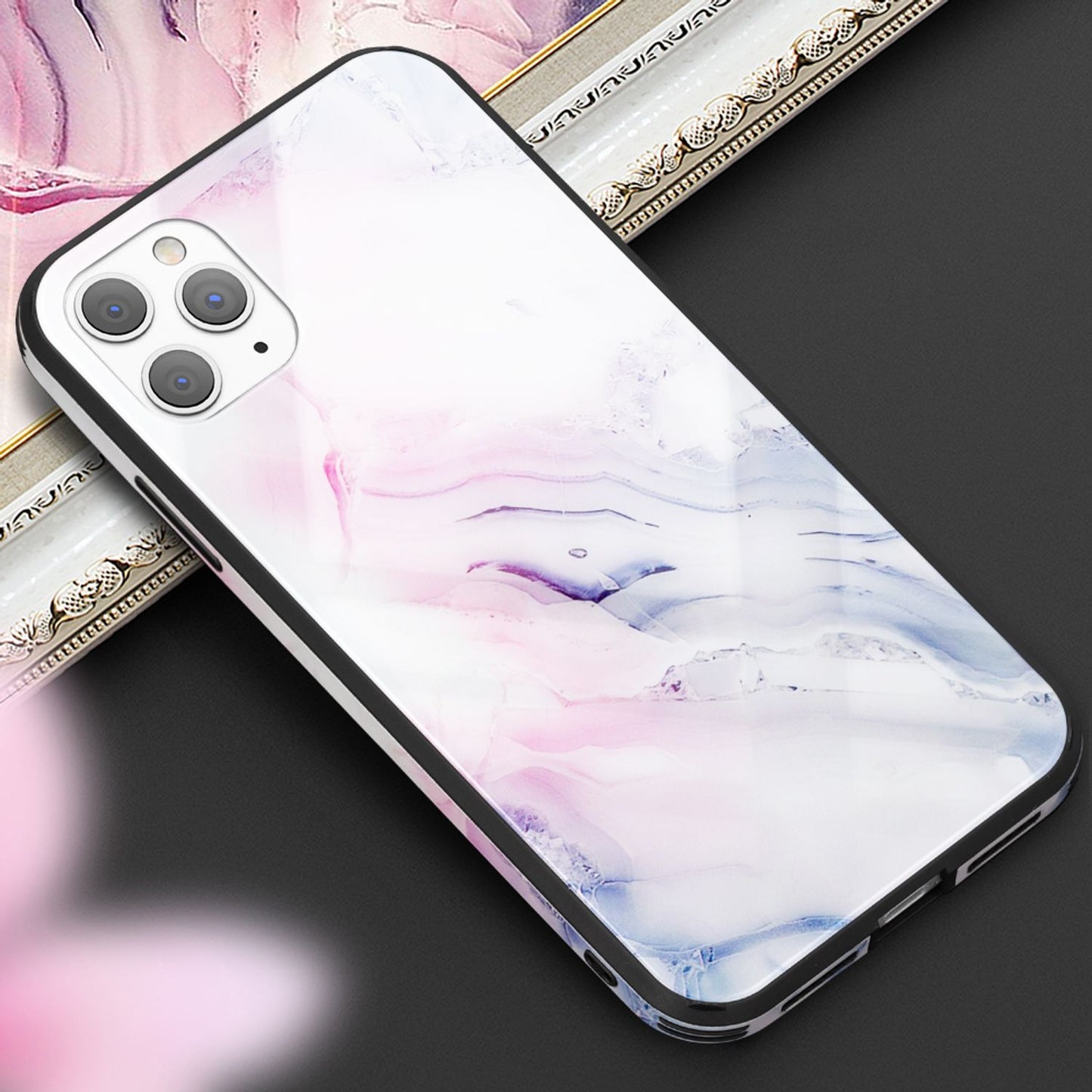 NALIA Marmor Glas Case für iPhone 11 Pro Max – Robustes 9H Echtglas – MARBELLE (Silikon Bumper & Grip) – Marke aus Berlin