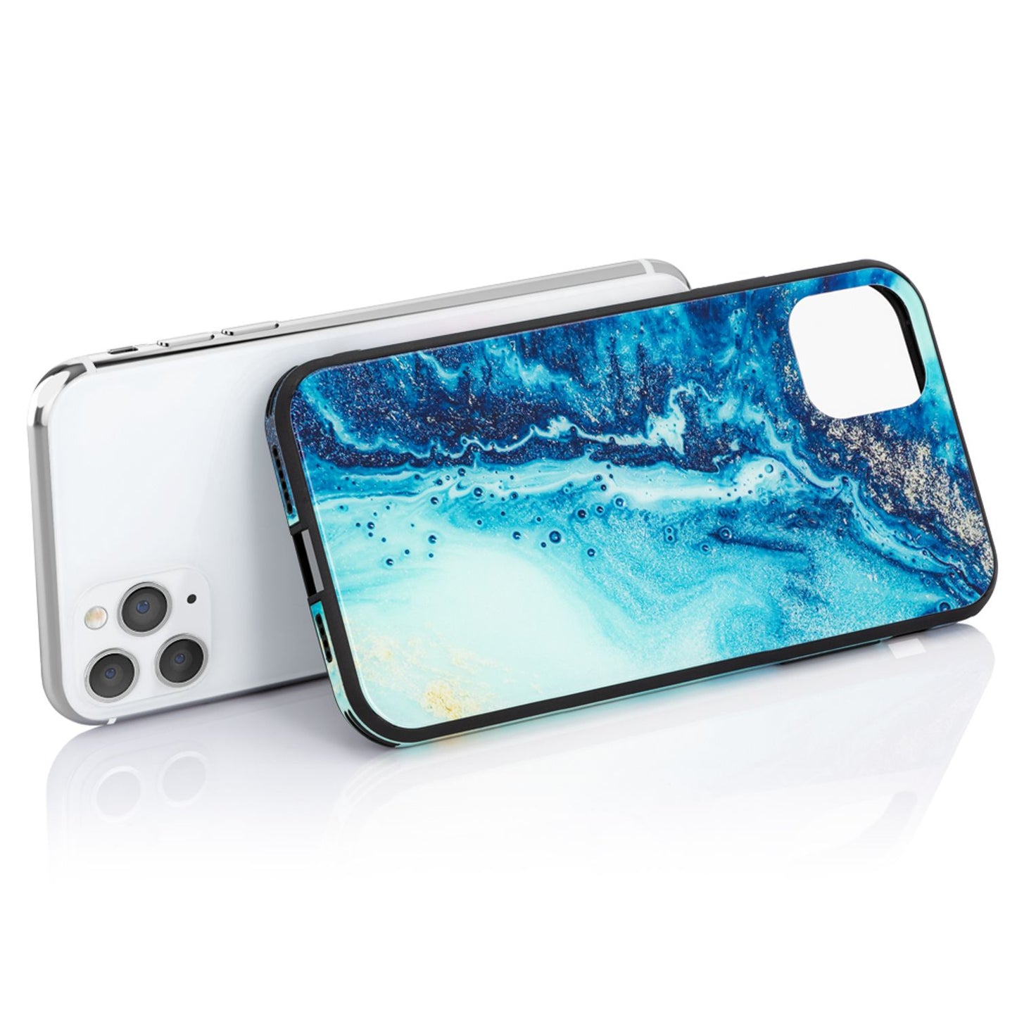 NALIA Marmor Glas Case für iPhone 11 Pro Max – Robustes 9H Echtglas – MARBELLE (Silikon Bumper & Grip) – Marke aus Berlin