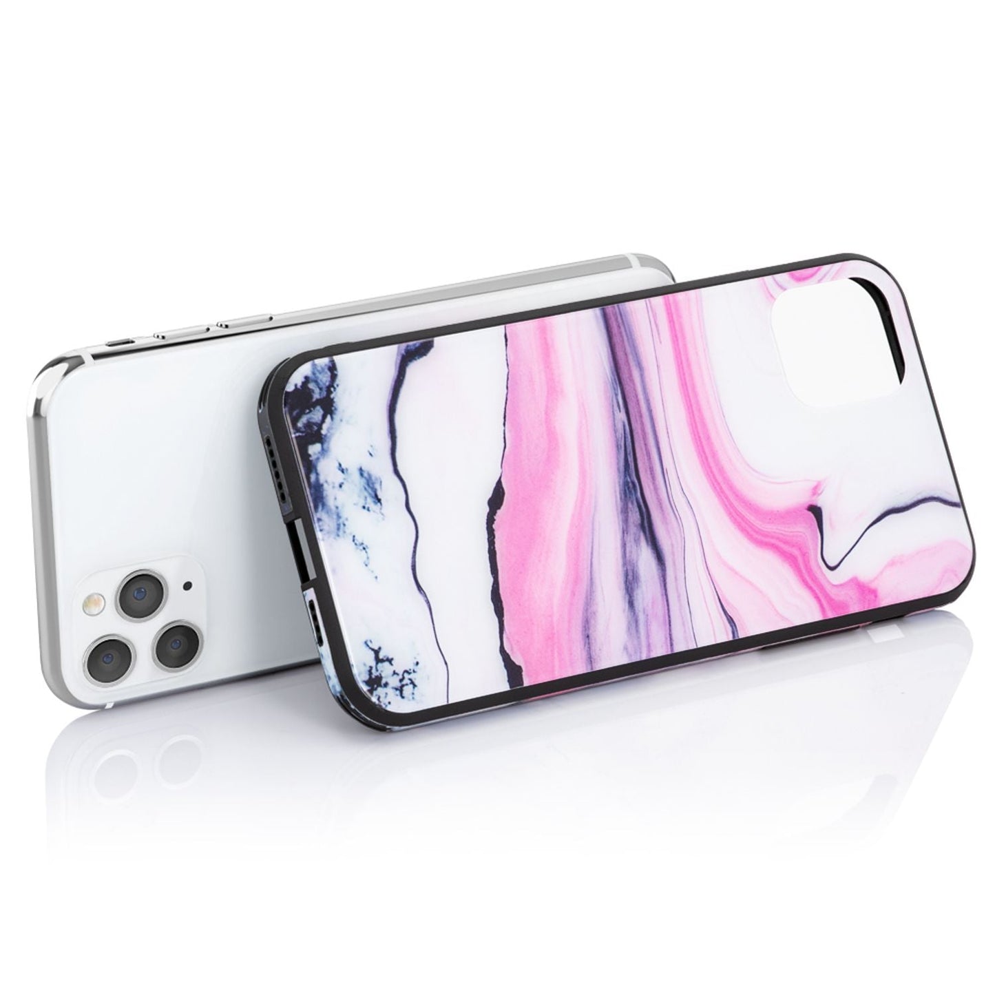 NALIA Marmor Glas Case für iPhone 11 Pro Max – Robustes 9H Echtglas – MARBELLE (Silikon Bumper & Grip) – Marke aus Berlin