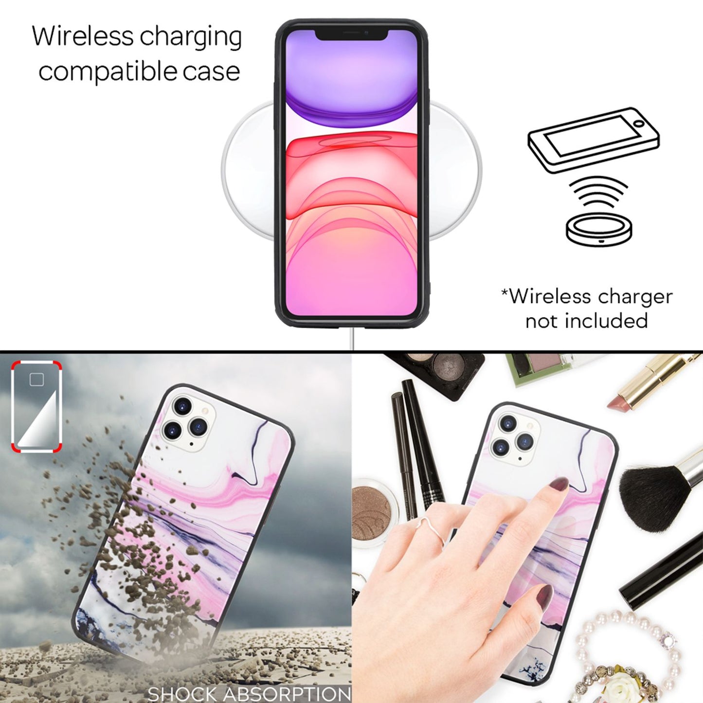 NALIA Marmor Glas Case für iPhone 11 Pro Max – Robustes 9H Echtglas – MARBELLE (Silikon Bumper & Grip) – Marke aus Berlin