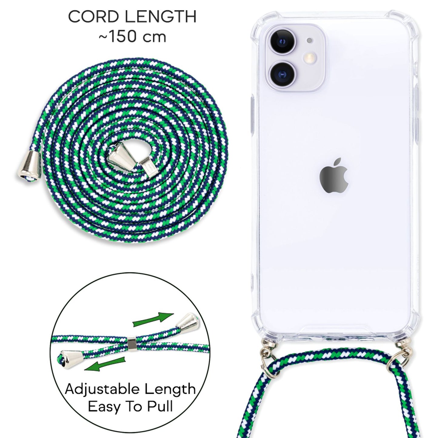NALIA Handykette für iPhone 11 – Transparentes Hybrid-Case & Band – HANGIT (Anti-Gelb Rückseite & Verstellbar) – Marke aus Berlin