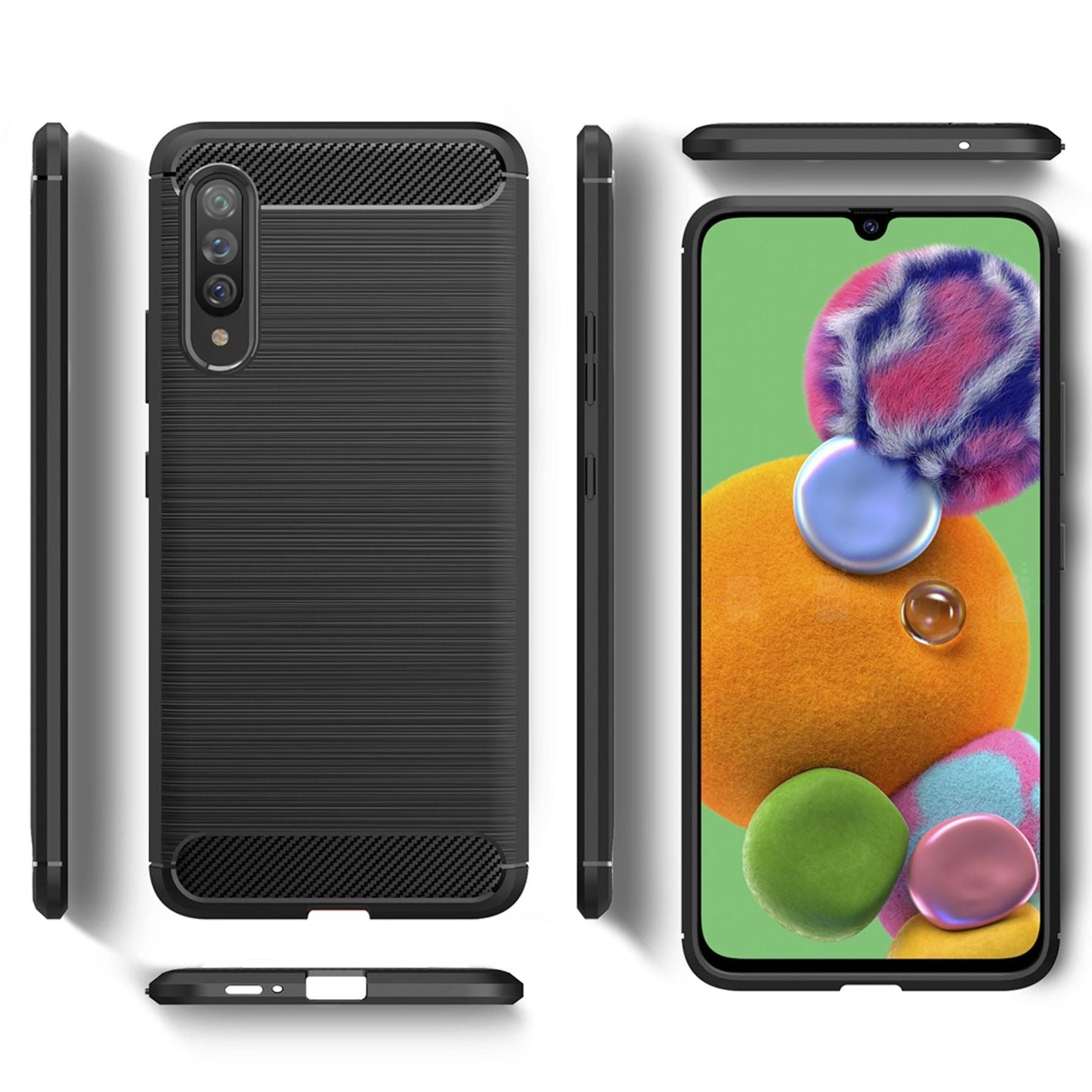 NALIA Silikonhülle für Samsung Galaxy A90 5G – Rutschfest & Matt – VORTEX (Gebürstete Optik & Carbon Design) – Marke aus Berlin