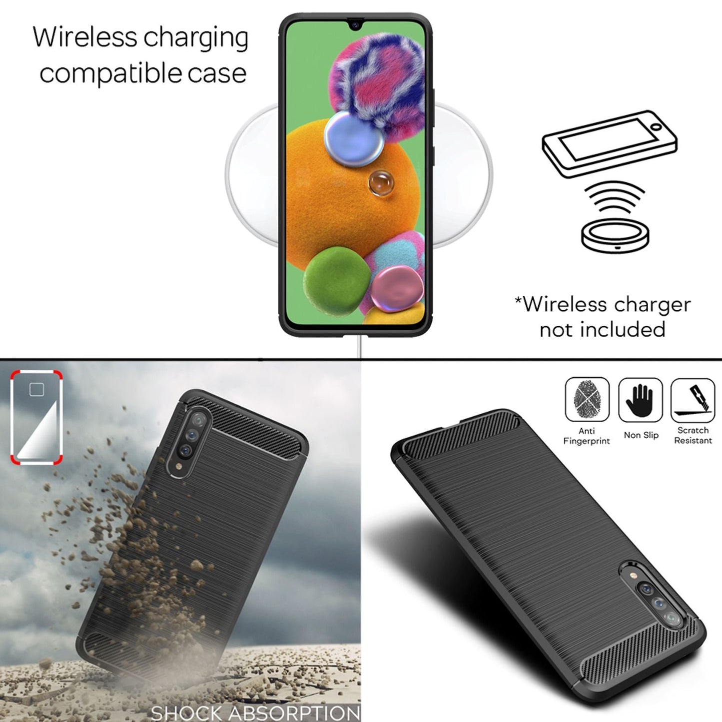 NALIA Silikonhülle für Samsung Galaxy A90 5G – Rutschfest & Matt – VORTEX (Gebürstete Optik & Carbon Design) – Marke aus Berlin