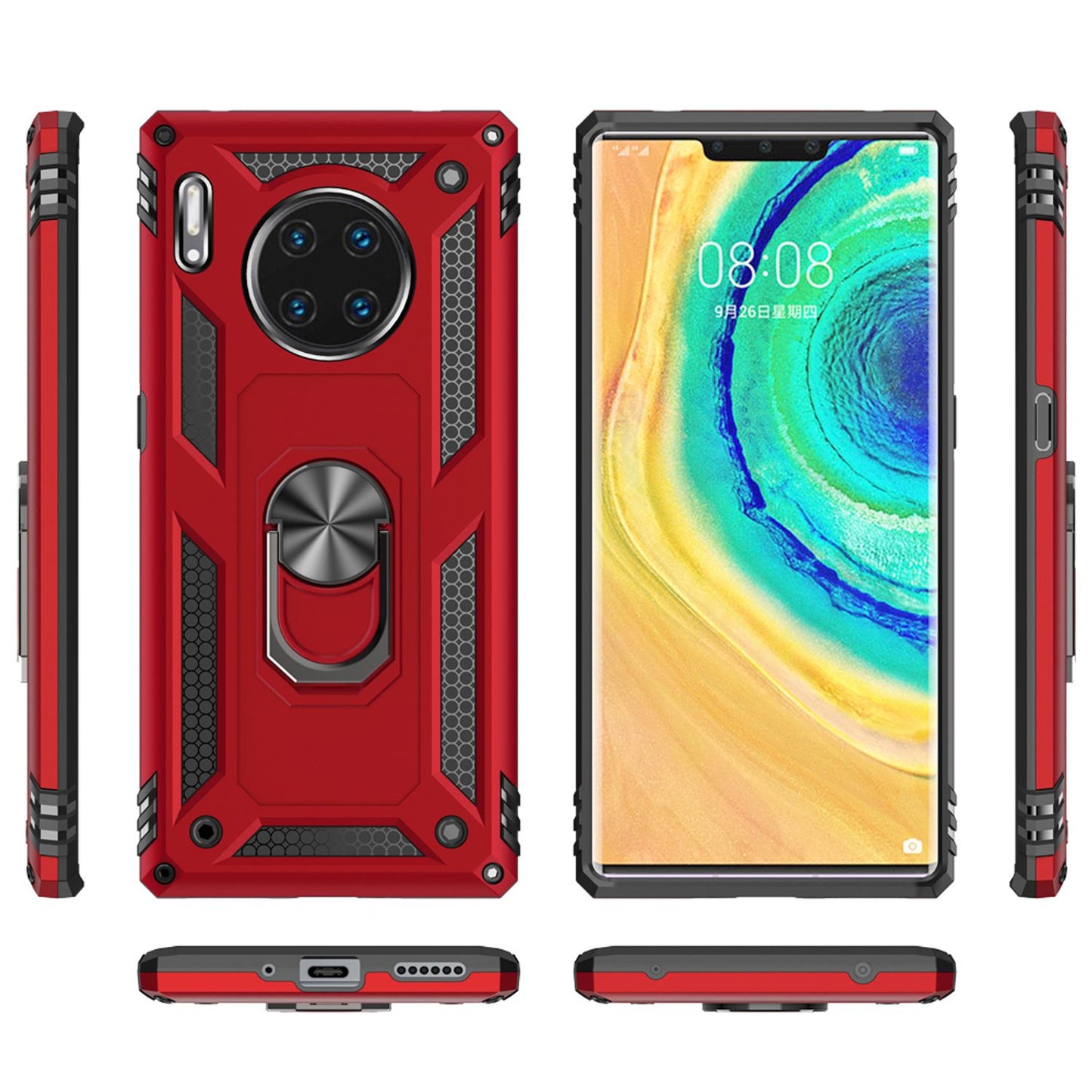 NALIA Panzerhülle für Huawei Mate 30 Pro – Ring-Ständer 360° & Magnet-Halterung Kompatibel – RINGDEFEND (Stoßfestes Outdoor Case) – Marke aus Berlin