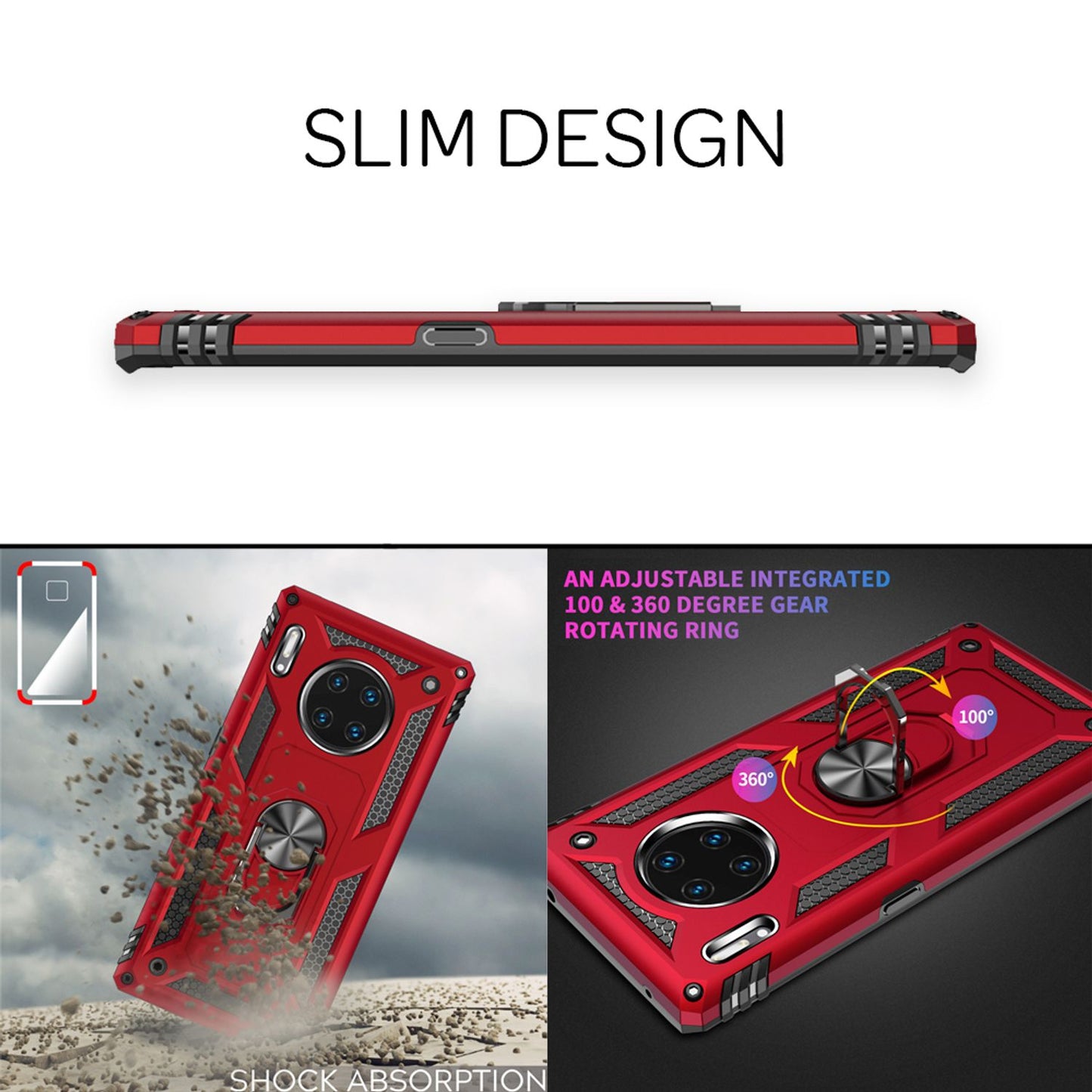 NALIA Panzerhülle für Huawei Mate 30 Pro – Ring-Ständer 360° & Magnet-Halterung Kompatibel – RINGDEFEND (Stoßfestes Outdoor Case) – Marke aus Berlin